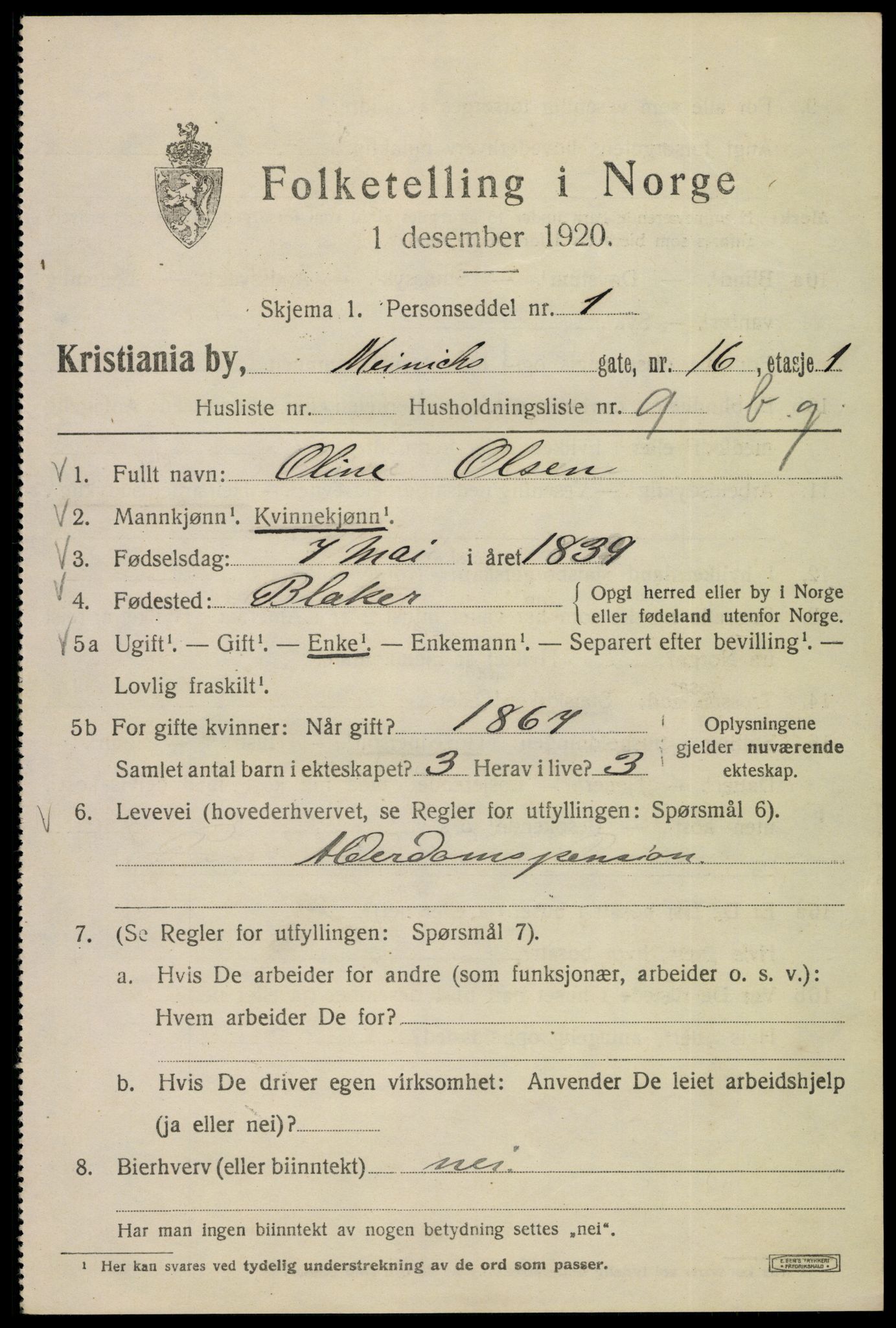 SAO, Folketelling 1920 for 0301 Kristiania kjøpstad, 1920, s. 393997