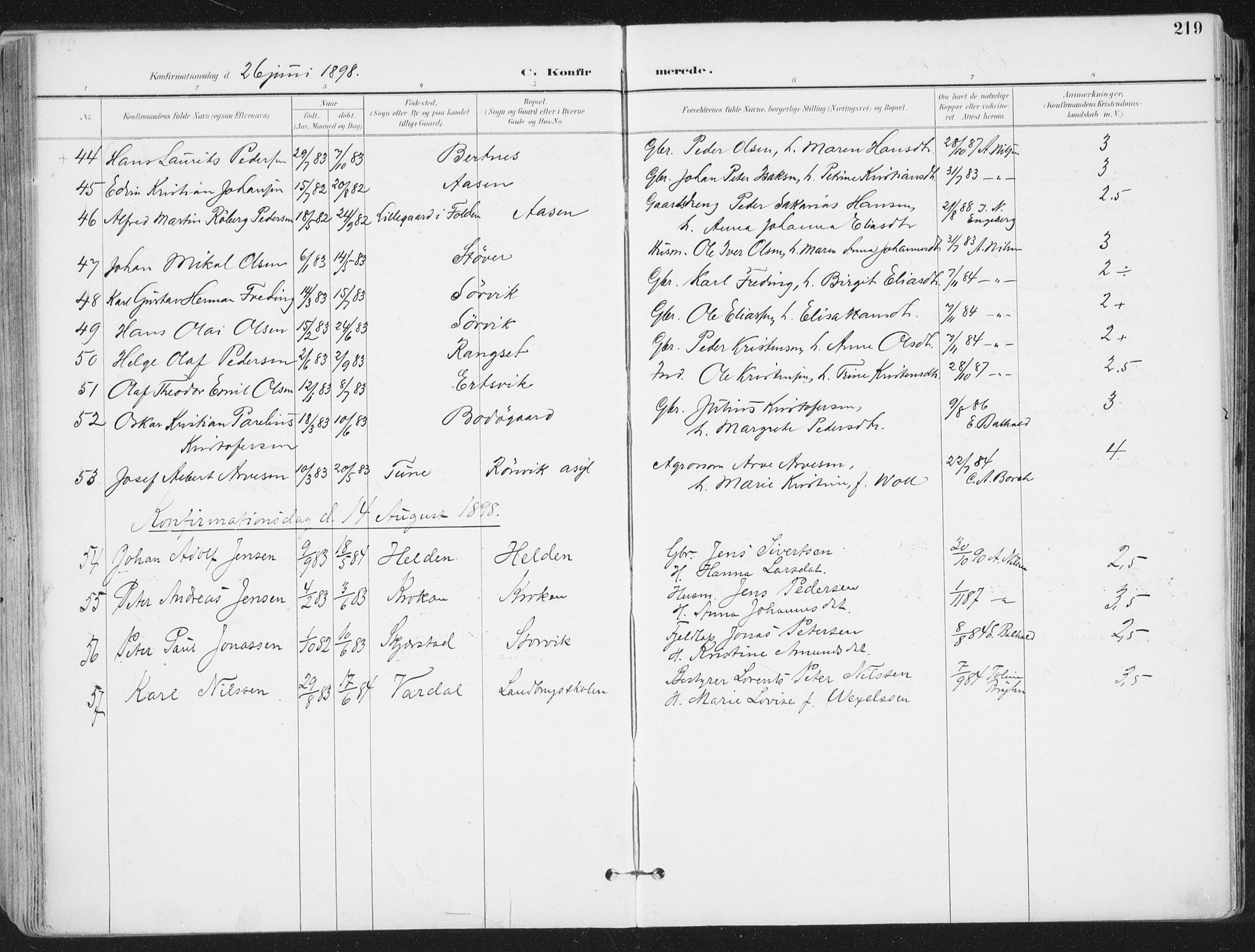 Ministerialprotokoller, klokkerbøker og fødselsregistre - Nordland, AV/SAT-A-1459/802/L0055: Ministerialbok nr. 802A02, 1894-1915, s. 219