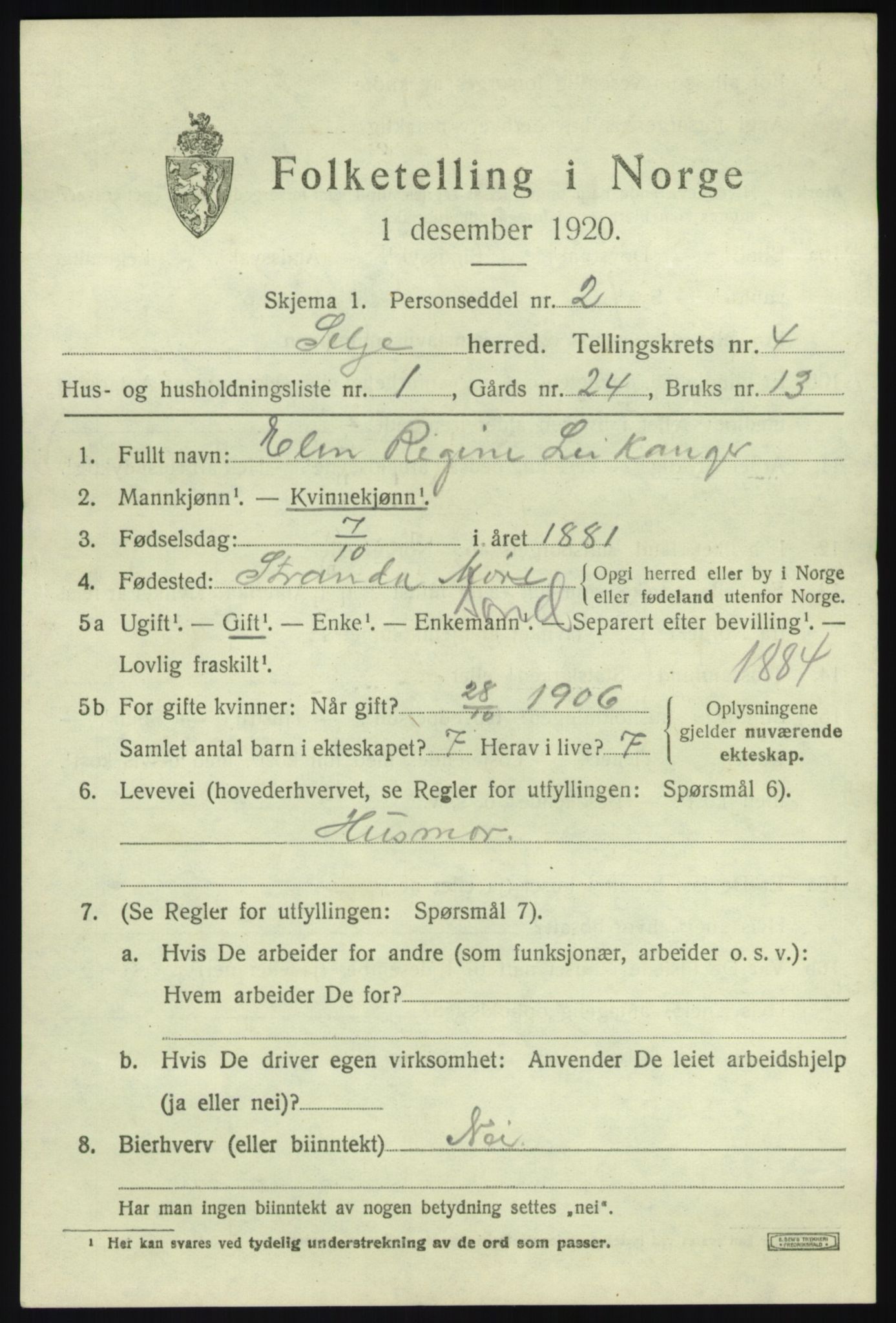 SAB, Folketelling 1920 for 1441 Selje herred, 1920, s. 2557