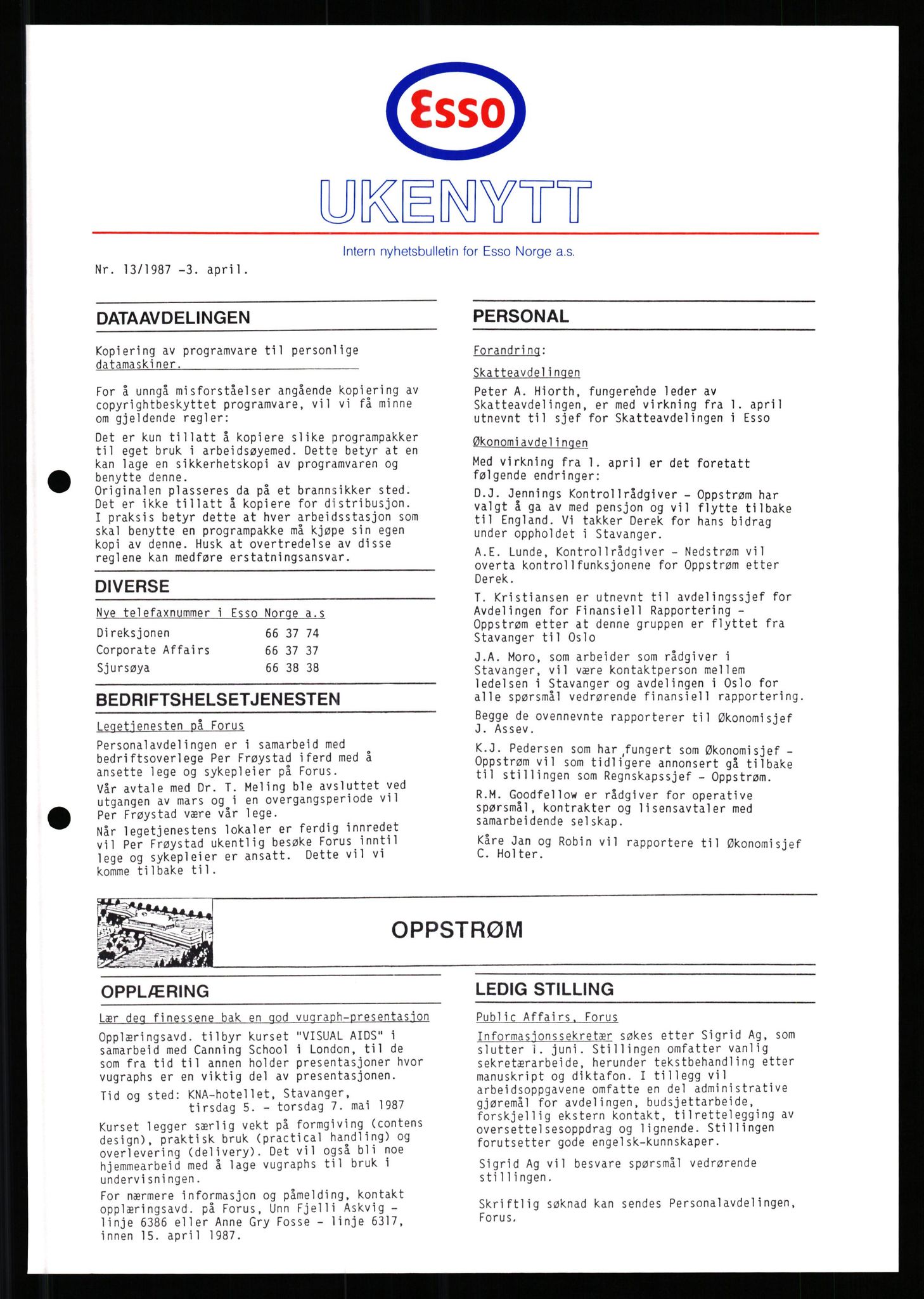 Pa 0982 - Esso Norge A/S, AV/SAST-A-100448/X/Xd/L0003: Ukenytt, 1987-1991