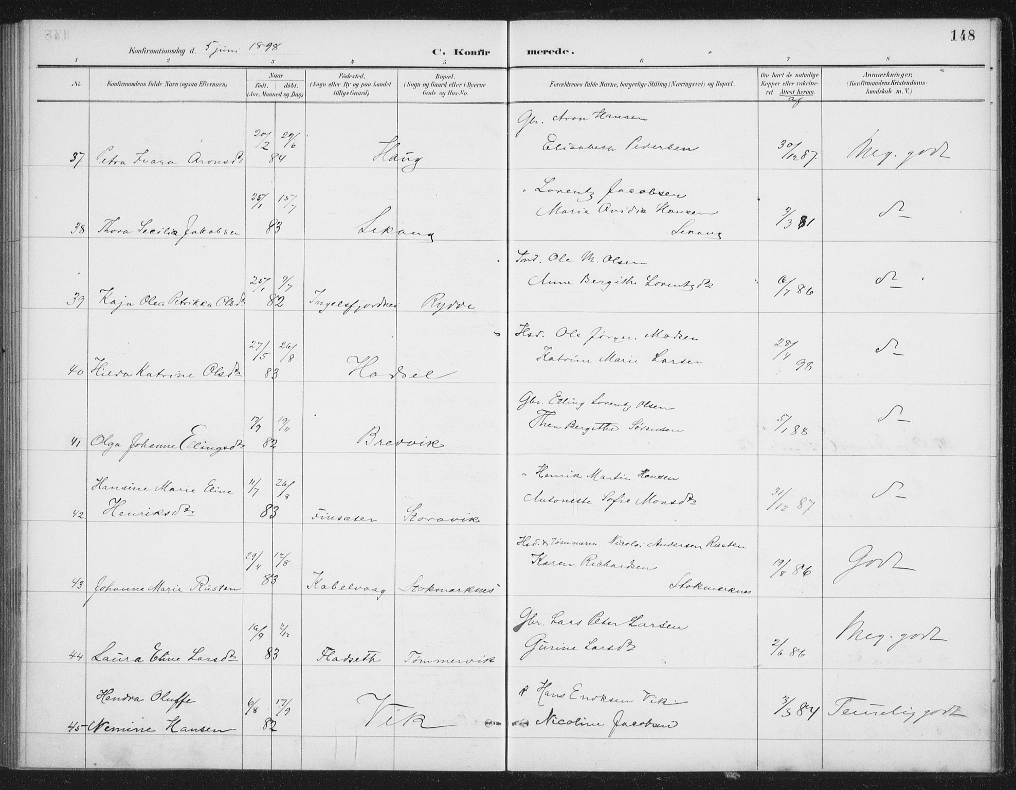 Ministerialprotokoller, klokkerbøker og fødselsregistre - Nordland, AV/SAT-A-1459/888/L1245: Ministerialbok nr. 888A11, 1888-1900, s. 148