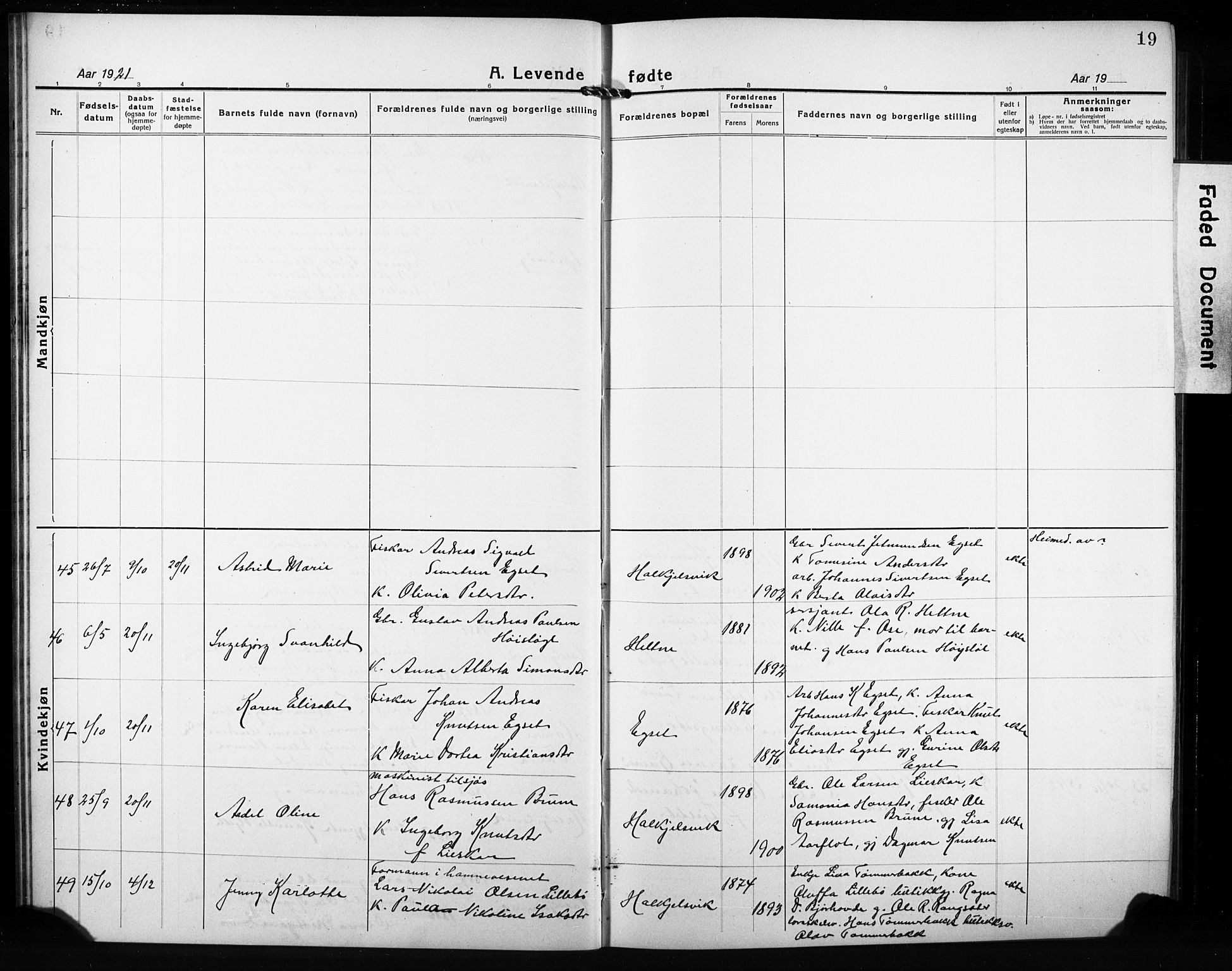 Ministerialprotokoller, klokkerbøker og fødselsregistre - Møre og Romsdal, AV/SAT-A-1454/511/L0160: Klokkerbok nr. 511C06, 1920-1932, s. 19