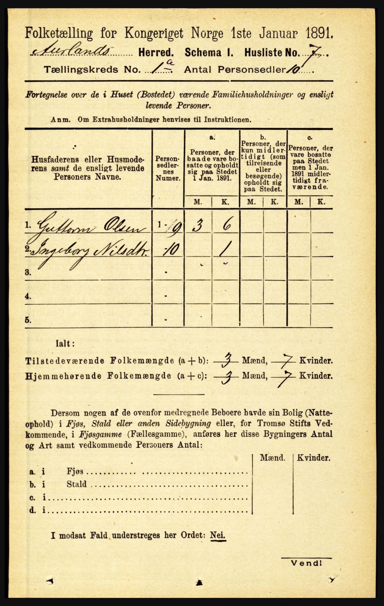 RA, Folketelling 1891 for 1421 Aurland herred, 1891, s. 26