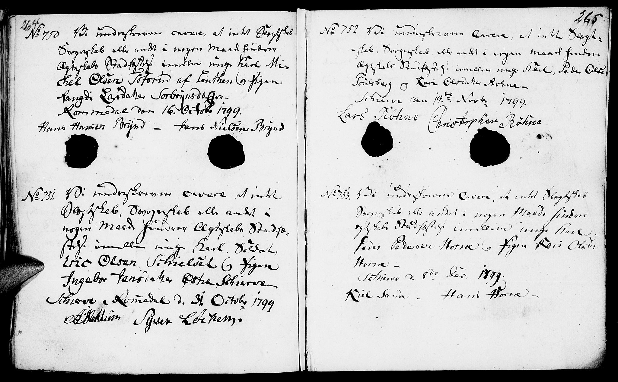 Romedal prestekontor, AV/SAH-PREST-004/I/L0001: Forlovererklæringer nr. 1, 1762-1802, s. 264-265