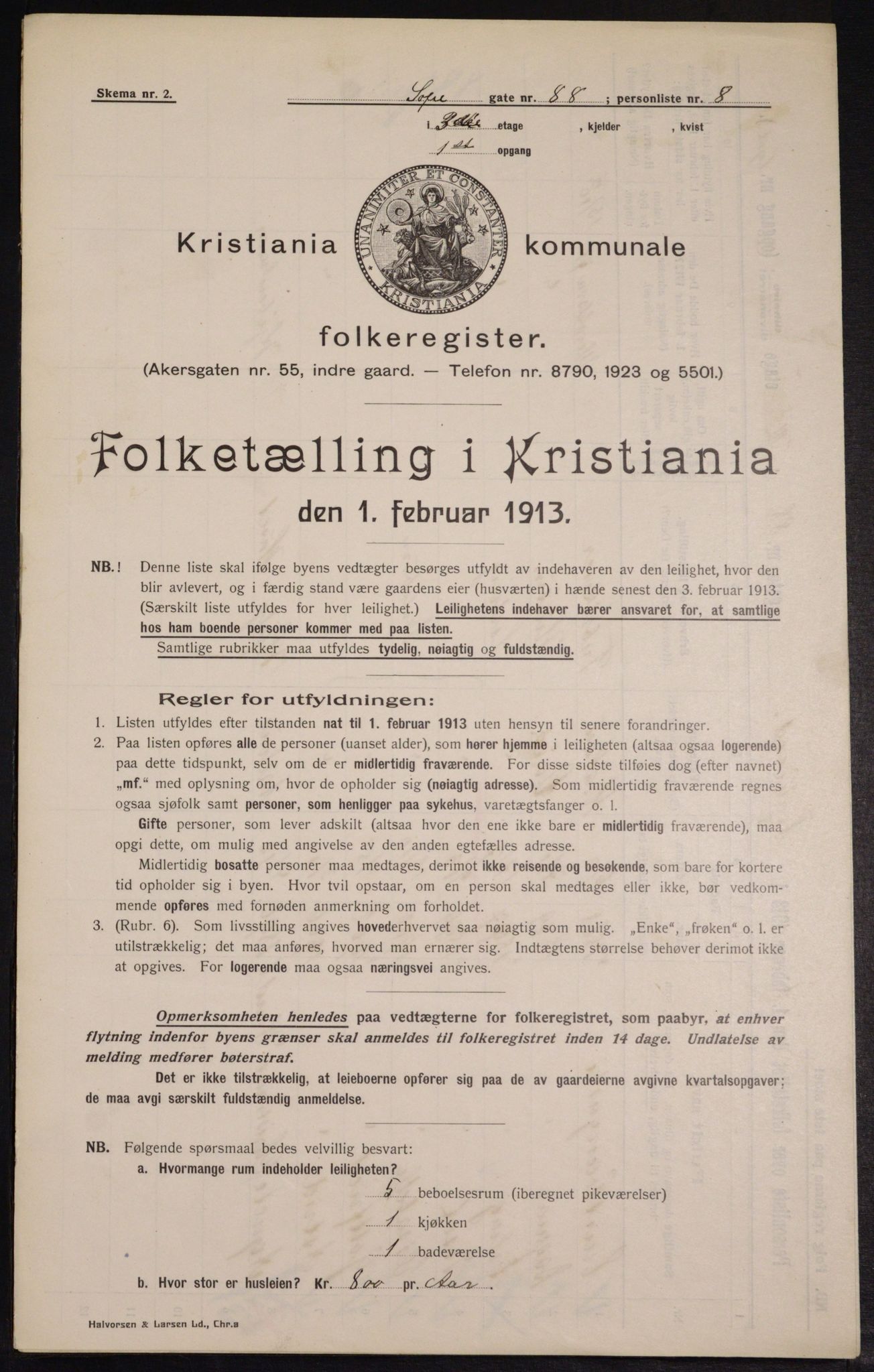 OBA, Kommunal folketelling 1.2.1913 for Kristiania, 1913, s. 99350