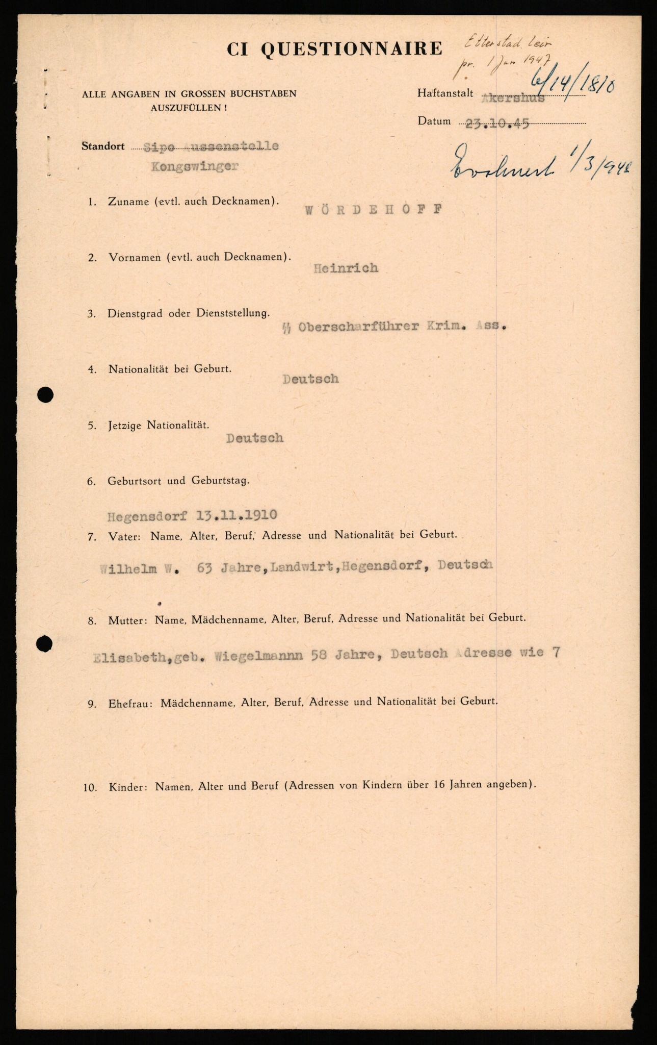 Forsvaret, Forsvarets overkommando II, AV/RA-RAFA-3915/D/Db/L0036: CI Questionaires. Tyske okkupasjonsstyrker i Norge. Tyskere., 1945-1946, s. 514