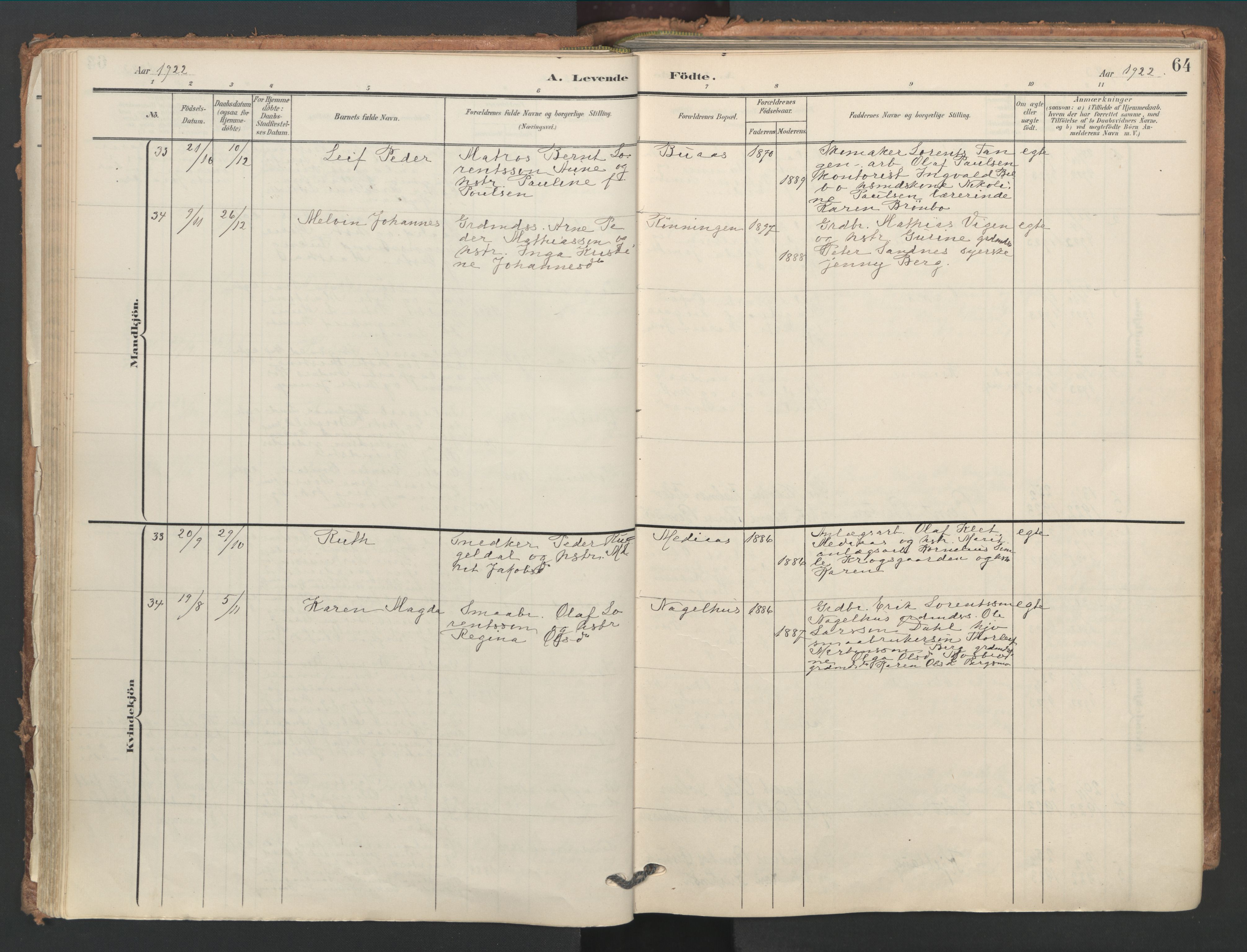 Ministerialprotokoller, klokkerbøker og fødselsregistre - Nord-Trøndelag, SAT/A-1458/749/L0477: Ministerialbok nr. 749A11, 1902-1927, s. 64