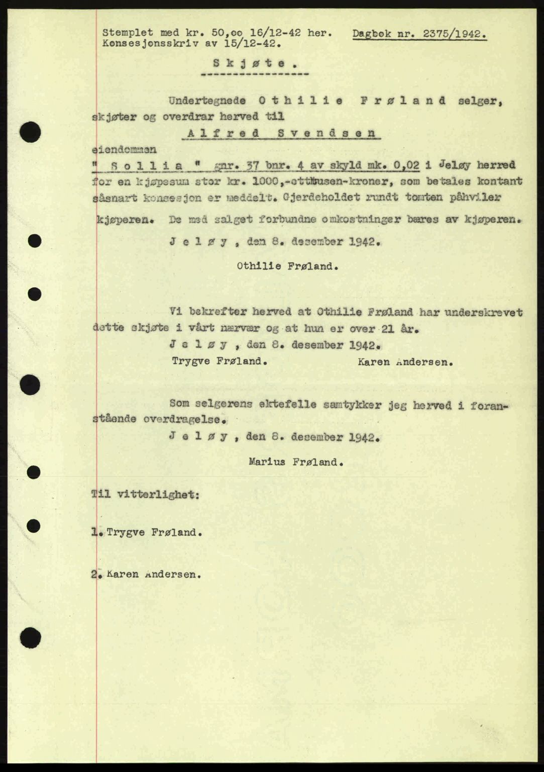 Moss sorenskriveri, SAO/A-10168: Pantebok nr. A10, 1942-1943, Dagboknr: 2375/1942