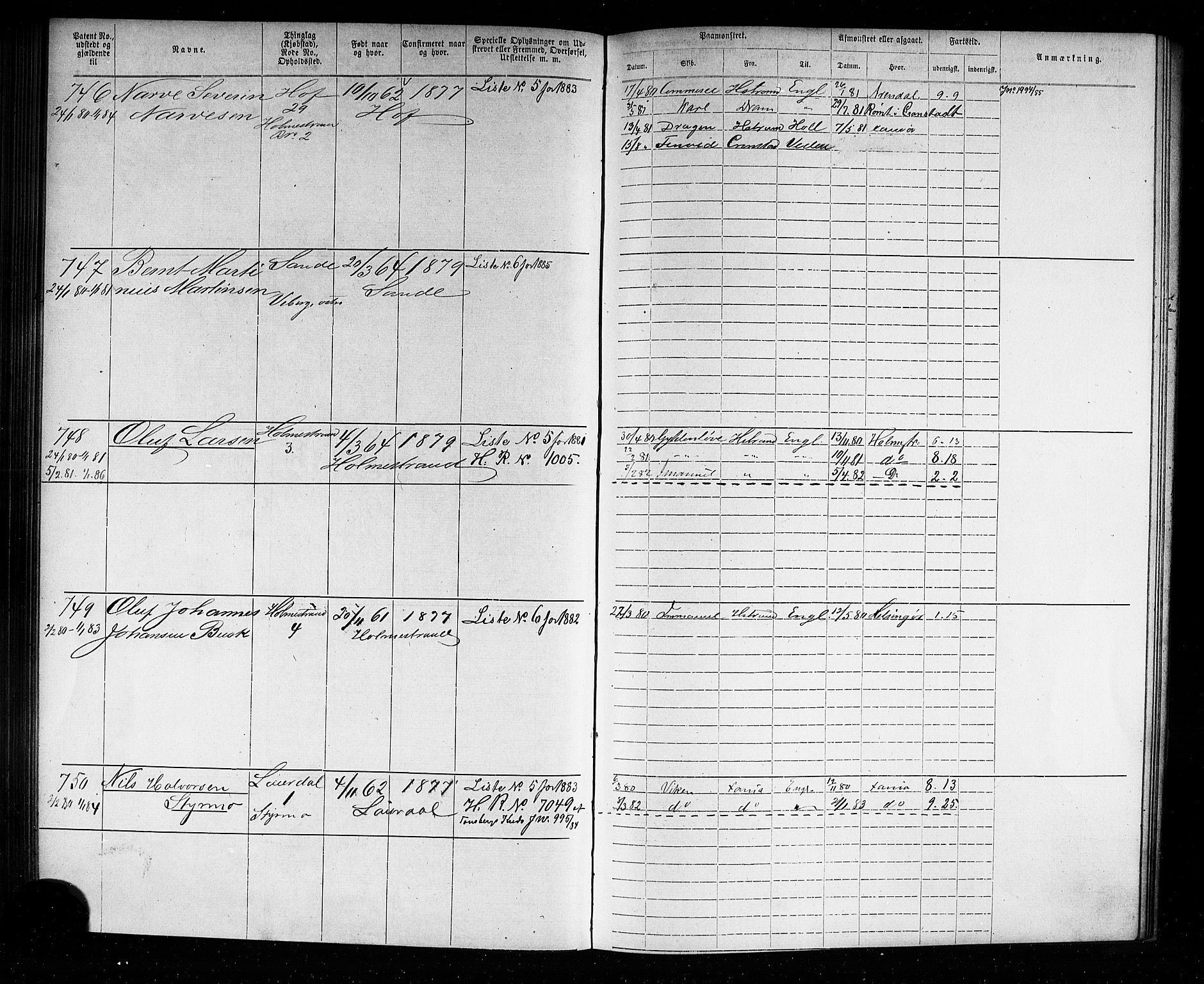 Holmestrand innrulleringskontor, AV/SAKO-A-1151/F/Fb/L0001: Annotasjonsrulle, 1868-1886, s. 153