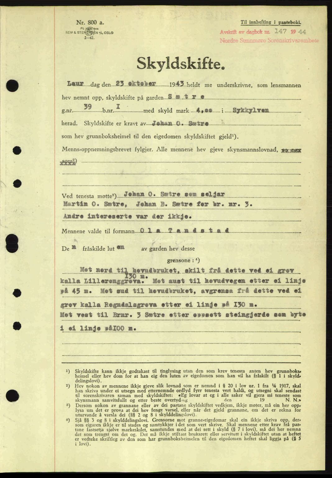 Nordre Sunnmøre sorenskriveri, AV/SAT-A-0006/1/2/2C/2Ca: Pantebok nr. A17, 1943-1944, Dagboknr: 147/1944