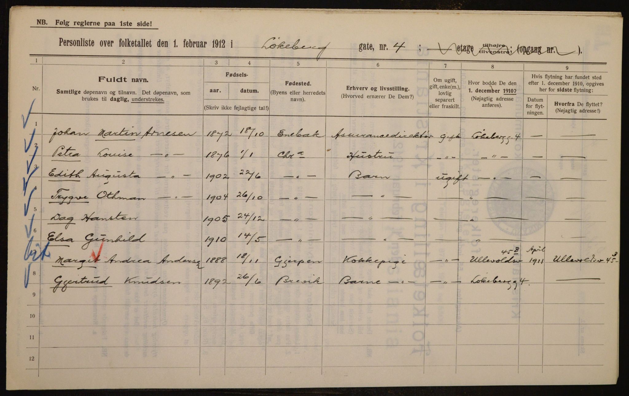 OBA, Kommunal folketelling 1.2.1912 for Kristiania, 1912, s. 58941