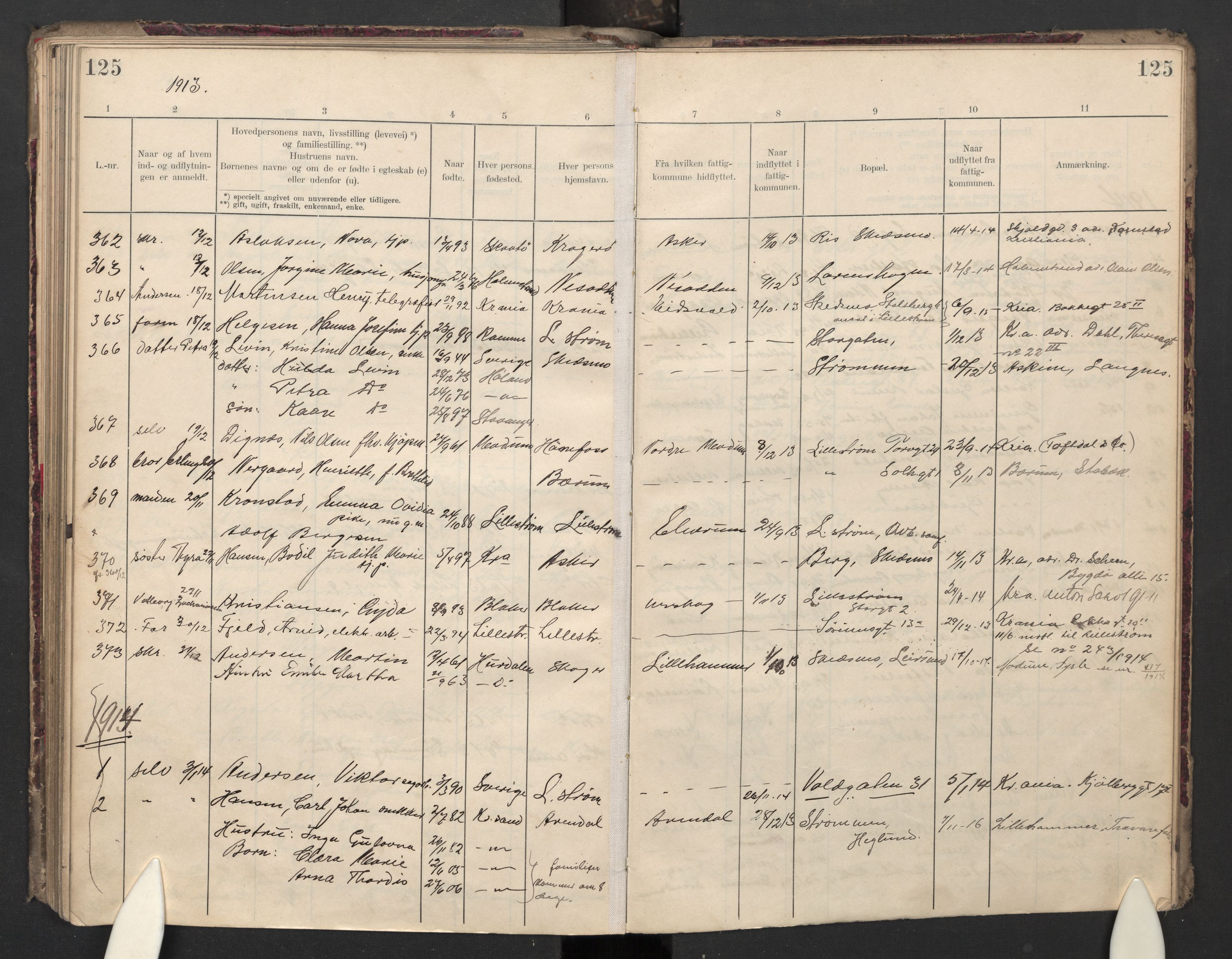 Skedsmo lensmannskontor, AV/SAO-A-10089/K/Kd/Kda/L0002: Flyttingsprotokoll, 1908-1914, s. 125