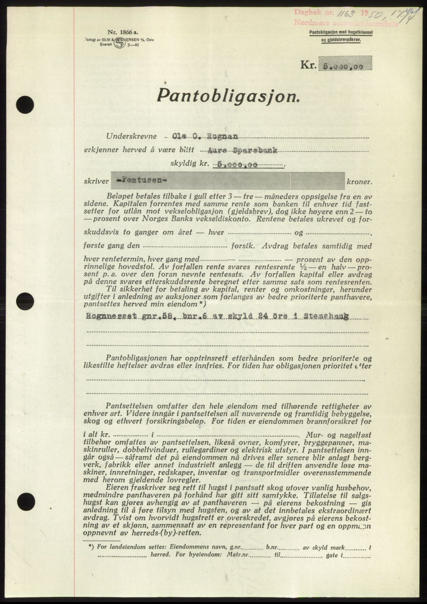 Nordmøre sorenskriveri, SAT/A-4132/1/2/2Ca: Pantebok nr. B104, 1950-1950, Dagboknr: 1163/1950