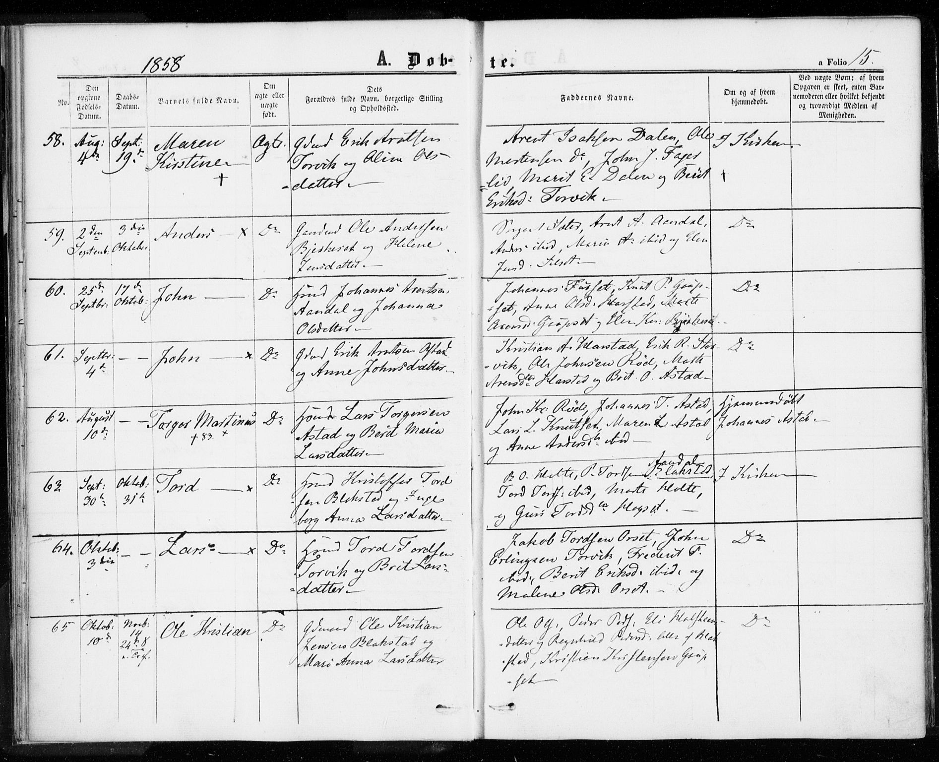 Ministerialprotokoller, klokkerbøker og fødselsregistre - Møre og Romsdal, AV/SAT-A-1454/584/L0965: Ministerialbok nr. 584A05, 1857-1868, s. 15