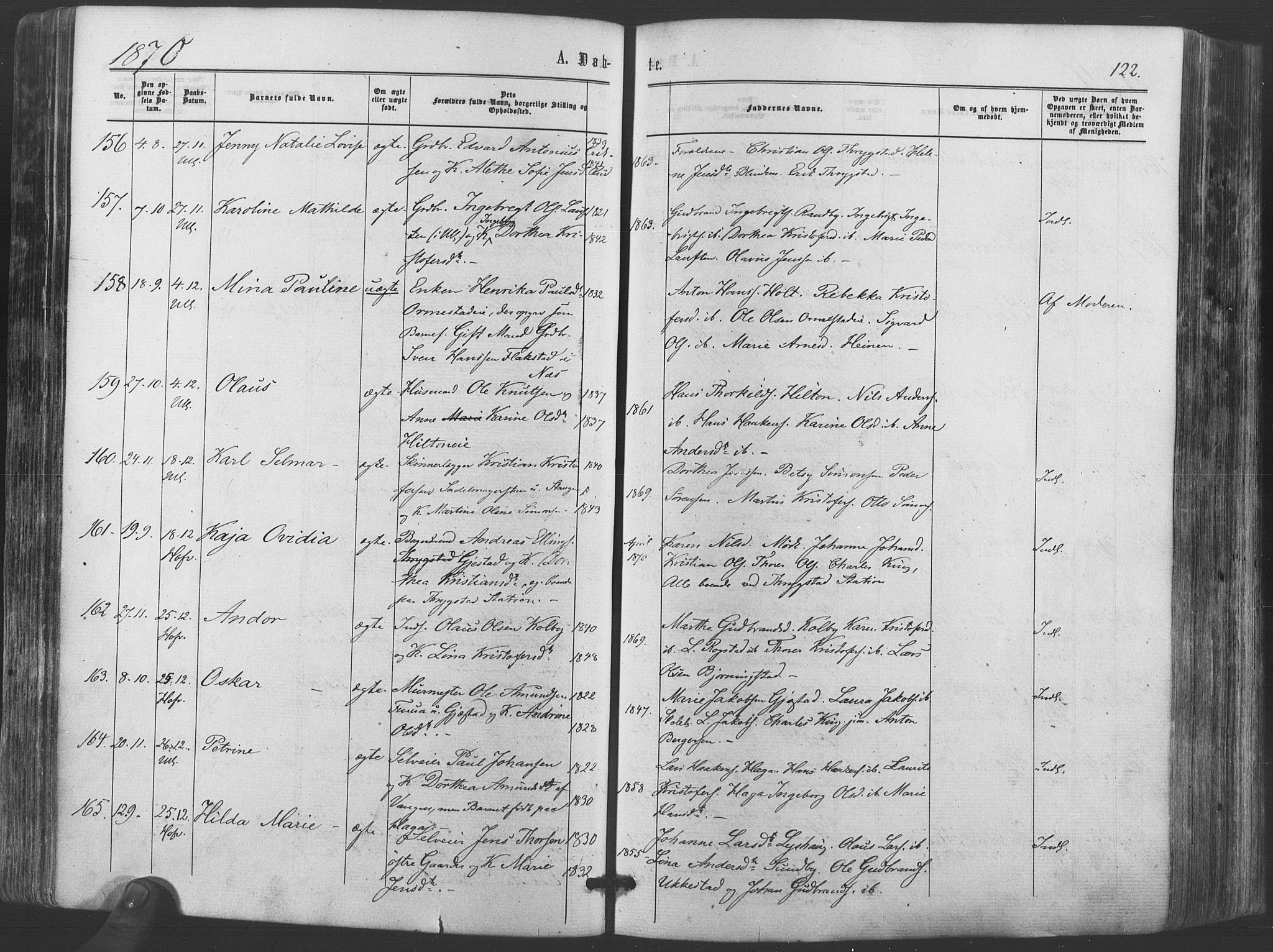 Ullensaker prestekontor Kirkebøker, AV/SAO-A-10236a/F/Fa/L0016: Ministerialbok nr. I 16, 1863-1875, s. 122