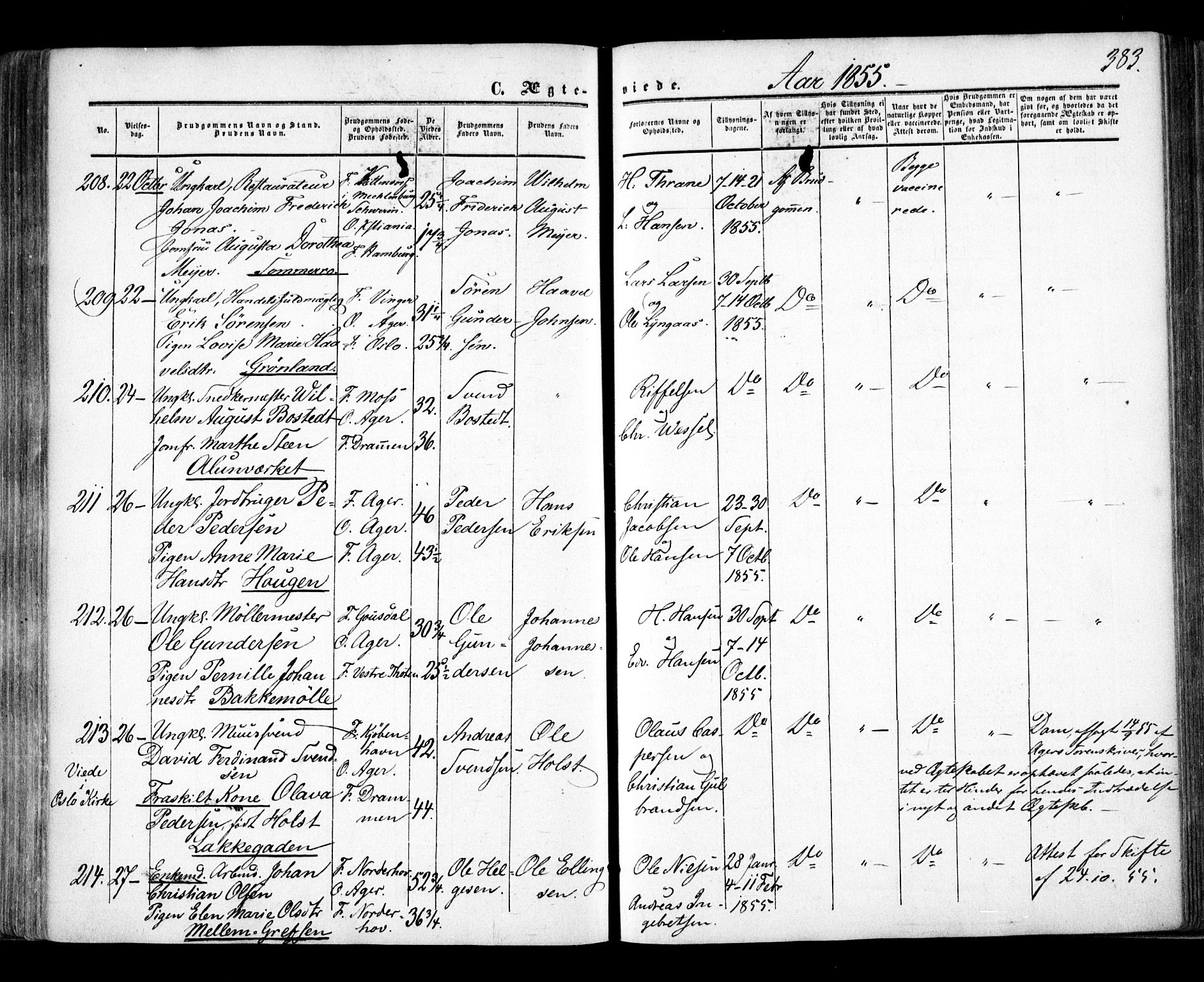 Aker prestekontor kirkebøker, AV/SAO-A-10861/F/L0020: Ministerialbok nr. 20, 1853-1857, s. 383