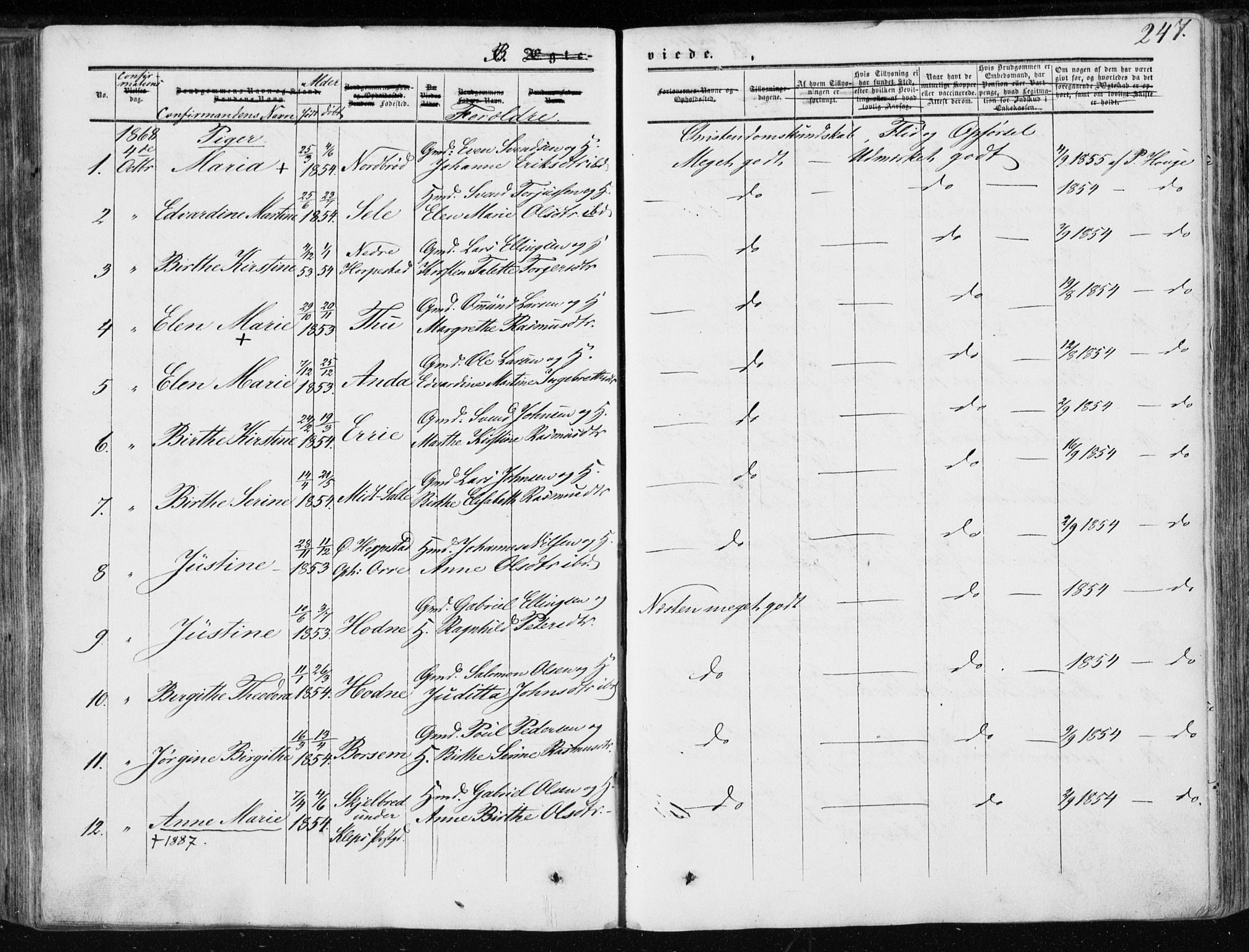 Klepp sokneprestkontor, AV/SAST-A-101803/001/3/30BA/L0005: Ministerialbok nr. A 5, 1853-1870, s. 247