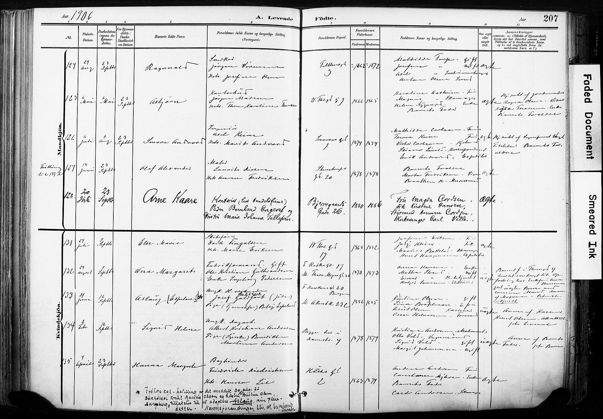Gamle Aker prestekontor Kirkebøker, AV/SAO-A-10617a/F/L0013: Ministerialbok nr. 13, 1901-1908, s. 207