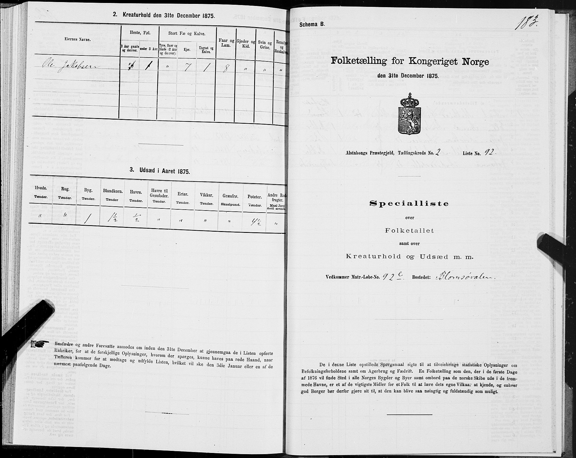 SAT, Folketelling 1875 for 1820P Alstahaug prestegjeld, 1875, s. 1783