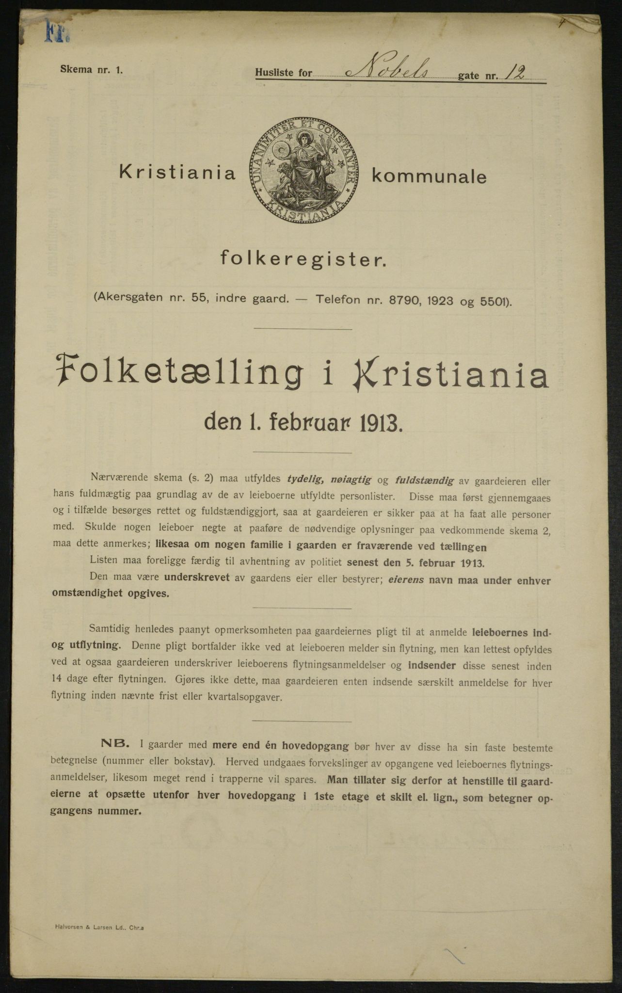 OBA, Kommunal folketelling 1.2.1913 for Kristiania, 1913, s. 71262