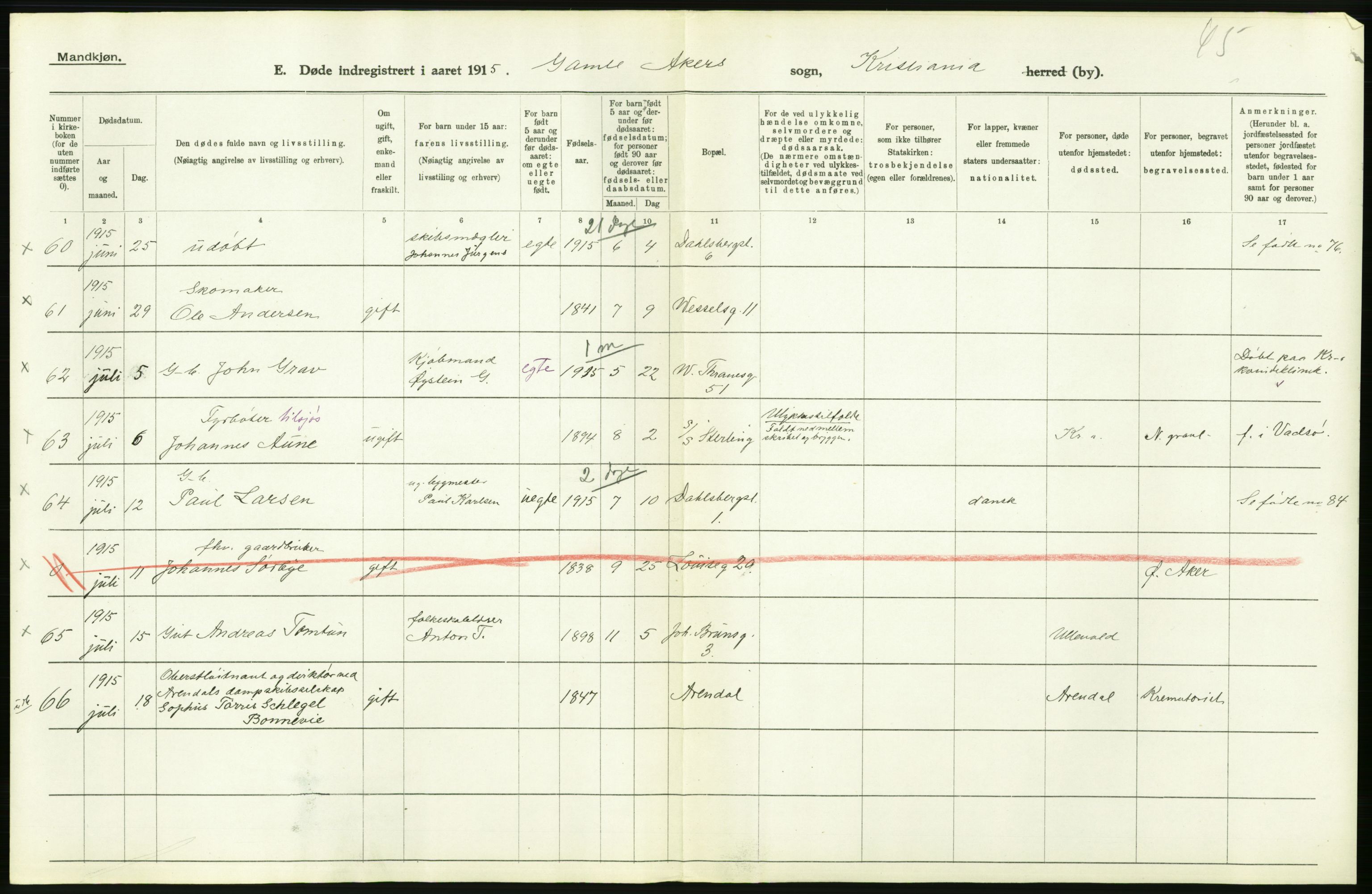 Statistisk sentralbyrå, Sosiodemografiske emner, Befolkning, AV/RA-S-2228/D/Df/Dfb/Dfbe/L0009: Kristiania: Døde., 1915, s. 646