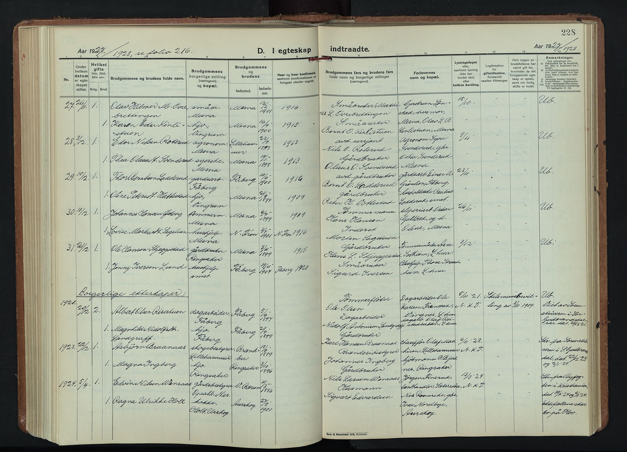 Fåberg prestekontor, AV/SAH-PREST-086/H/Ha/Hab/L0015: Klokkerbok nr. 15, 1924-1949, s. 228