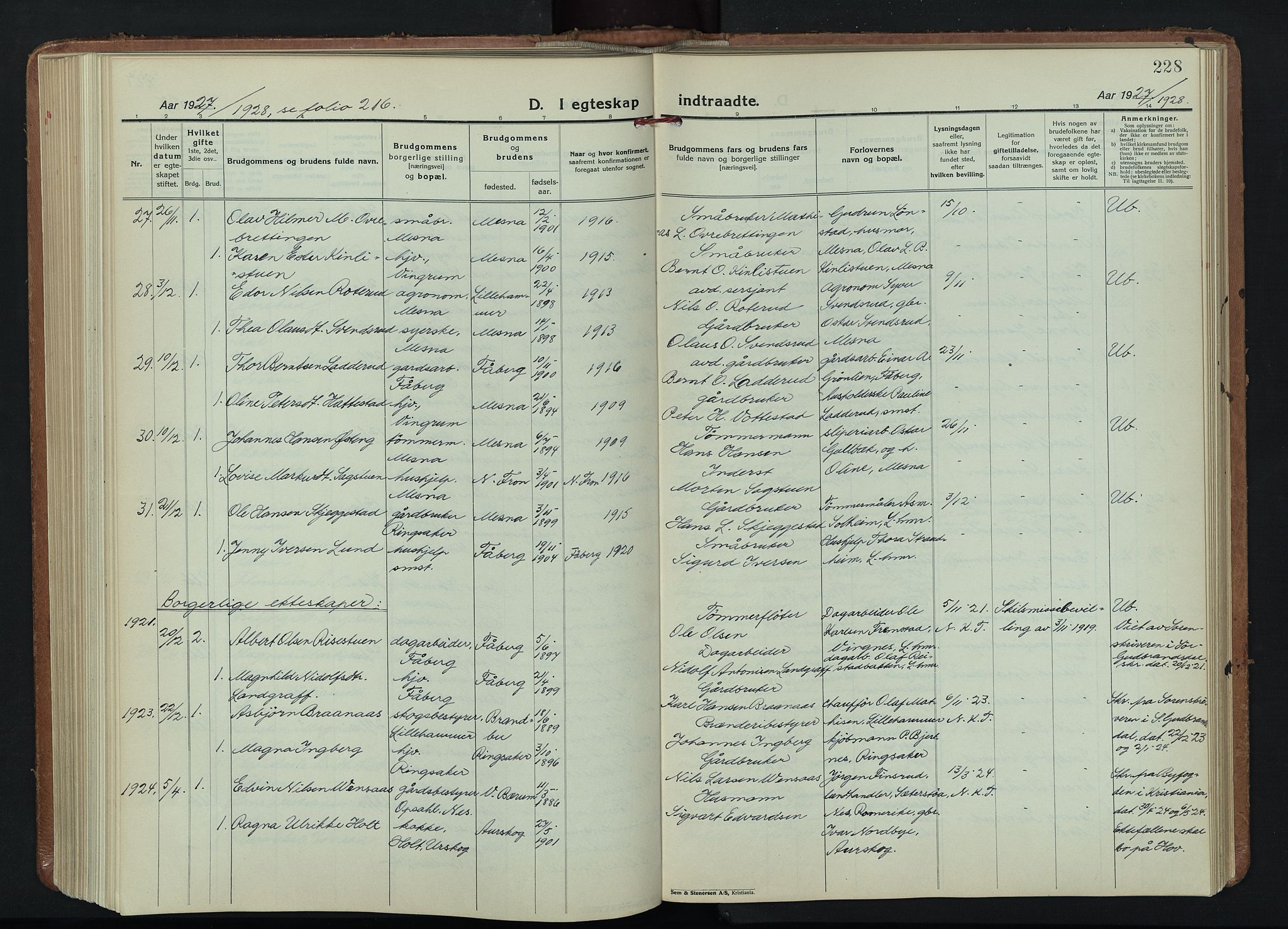 Fåberg prestekontor, SAH/PREST-086/H/Ha/Hab/L0015: Klokkerbok nr. 15, 1924-1949, s. 228