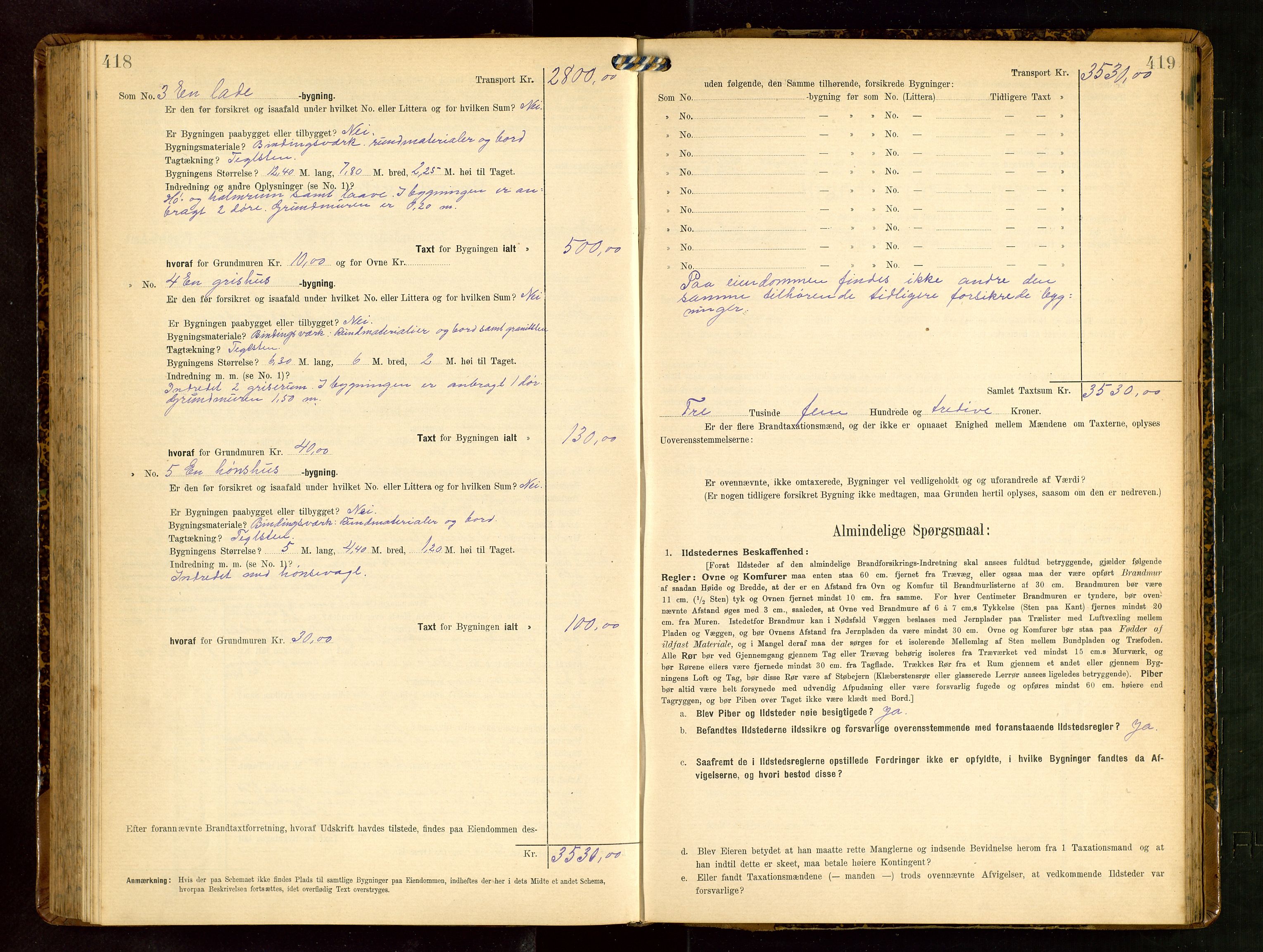 Håland lensmannskontor, SAST/A-100100/Gob/L0003: Branntakstprotokoll - skjematakst. Register i boken., 1909-1910, s. 418-419