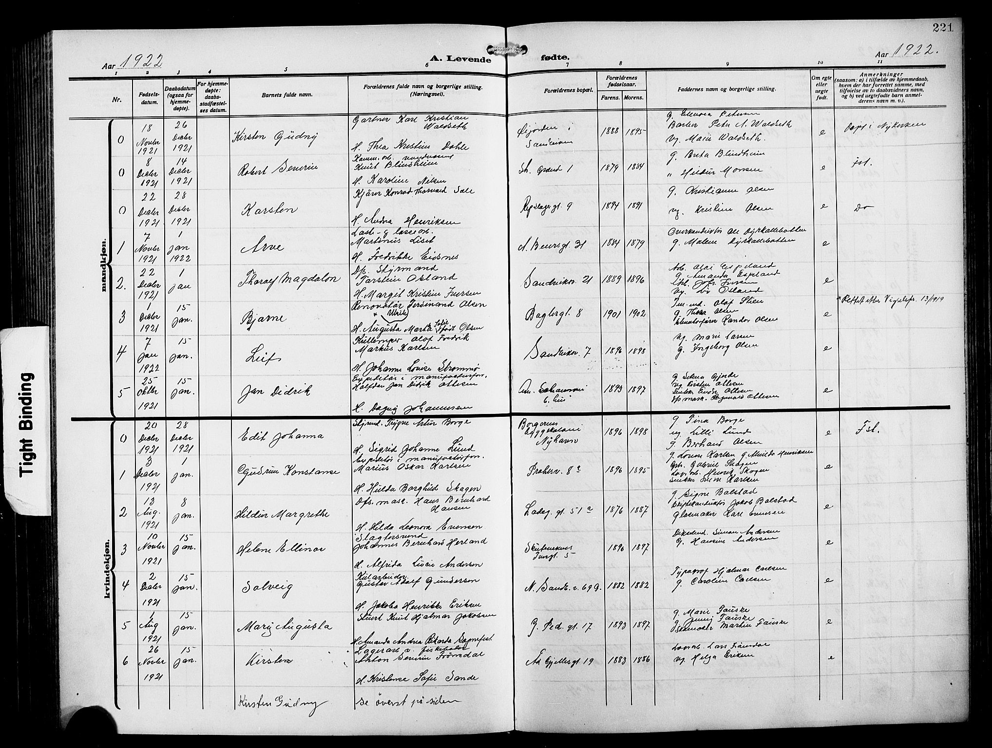 Sandviken Sokneprestembete, AV/SAB-A-77601/H/Hb/L0005: Klokkerbok nr. B 2, 1914-1925, s. 221