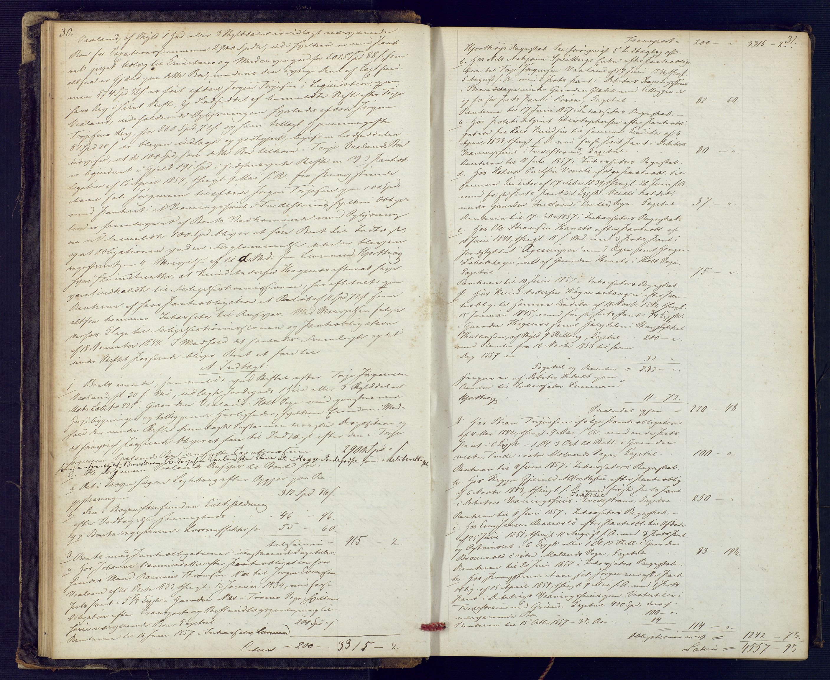 Holt sorenskriveri, AV/SAK-1221-0002/H/Hc/L0029: Skifteutlodningsprotokoll nr. 4 med løst register, 1857-1862, s. 30-31