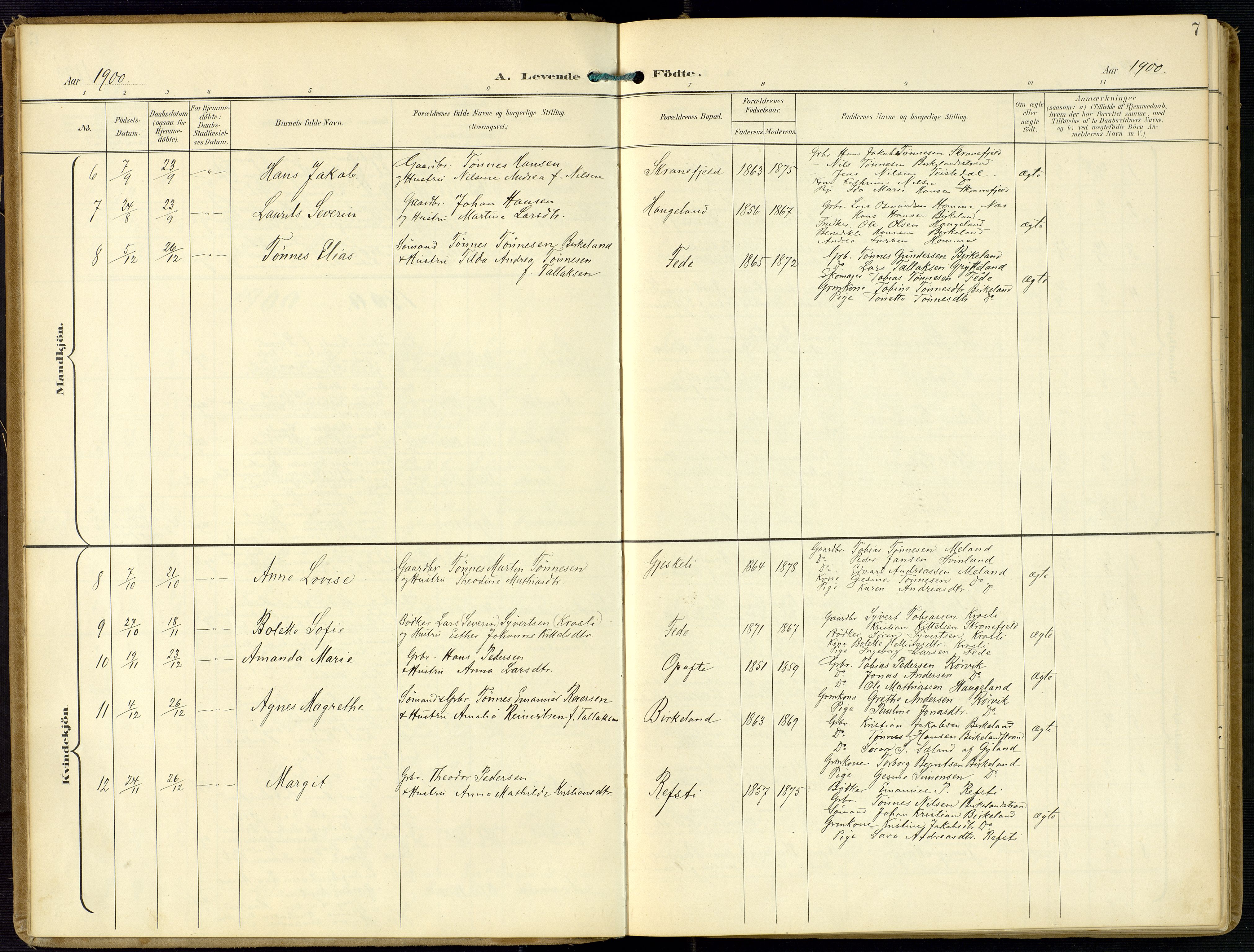 Kvinesdal sokneprestkontor, AV/SAK-1111-0026/F/Fa/Faa/L0005: Ministerialbok nr. A 5, 1898-1915, s. 7