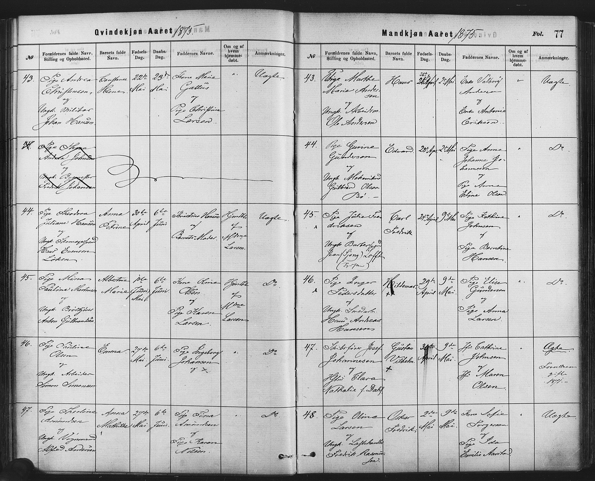 Rikshospitalet prestekontor Kirkebøker, AV/SAO-A-10309b/F/L0006: Ministerialbok nr. 6, 1871-1885, s. 77