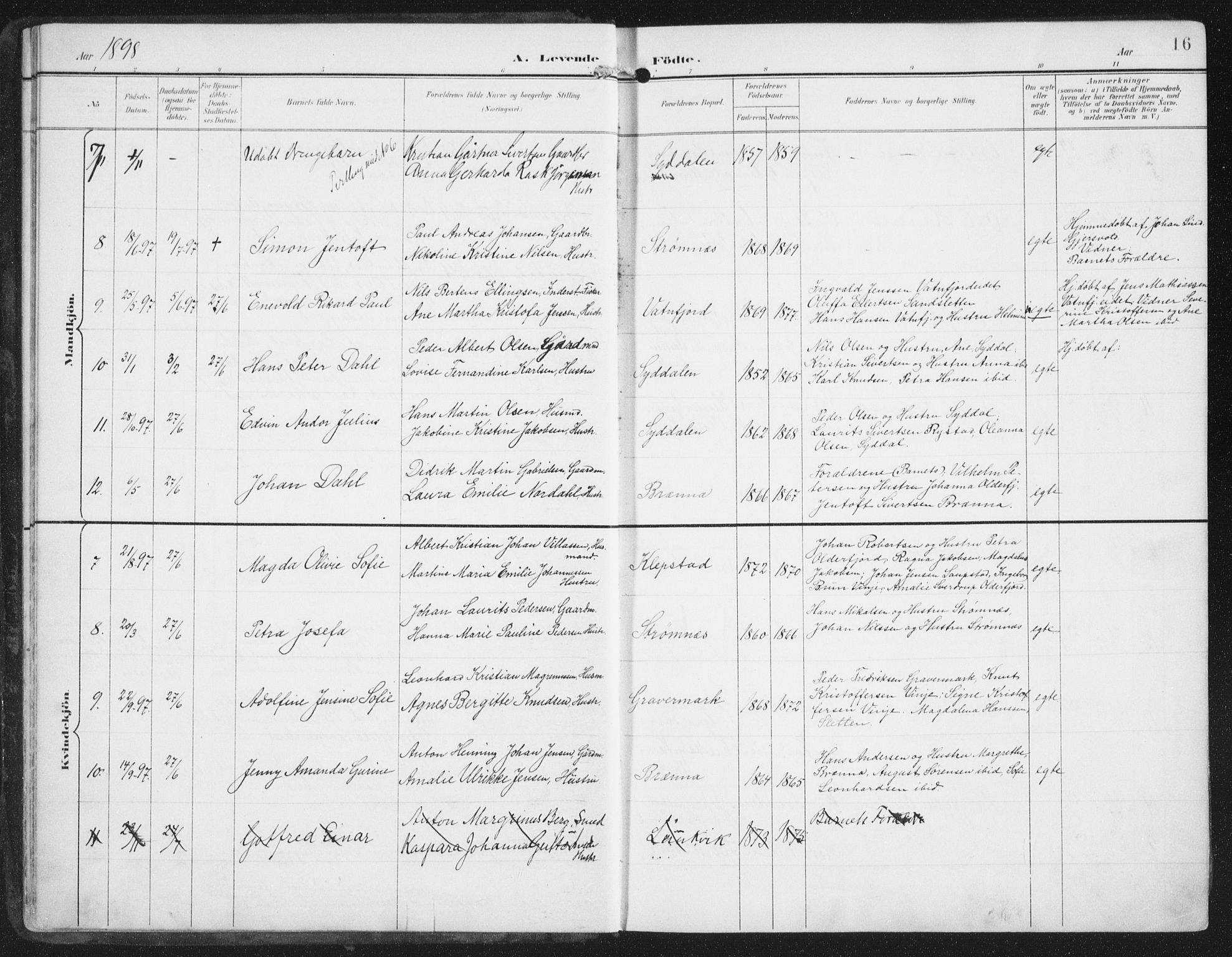 Ministerialprotokoller, klokkerbøker og fødselsregistre - Nordland, SAT/A-1459/876/L1098: Ministerialbok nr. 876A04, 1896-1915, s. 16