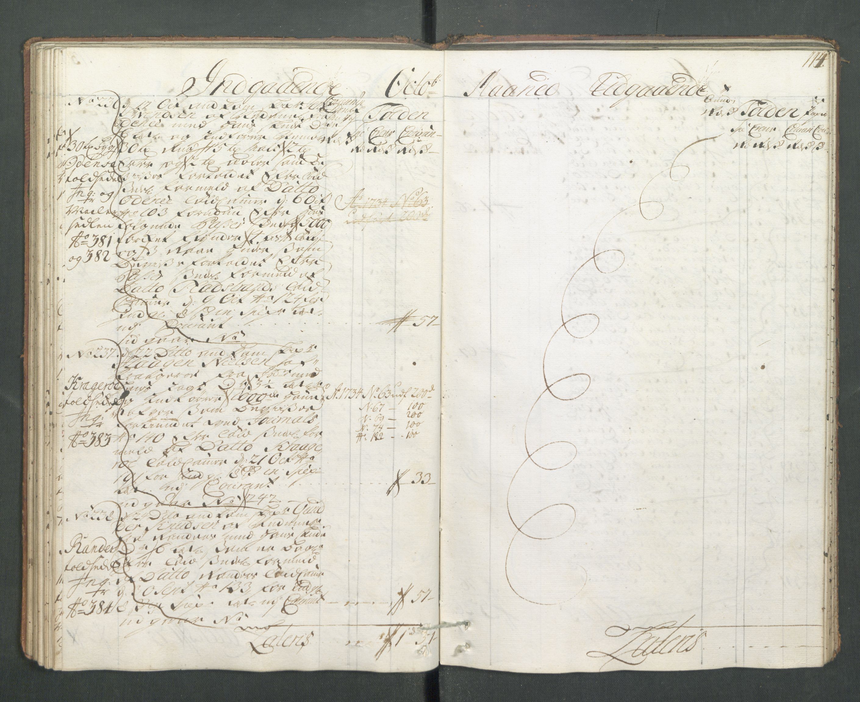 Generaltollkammeret, tollregnskaper, AV/RA-EA-5490/R14/L0013/0001: Tollregnskaper Øster-Risør / Hovedtollbok, 1733, s. 113b-114a