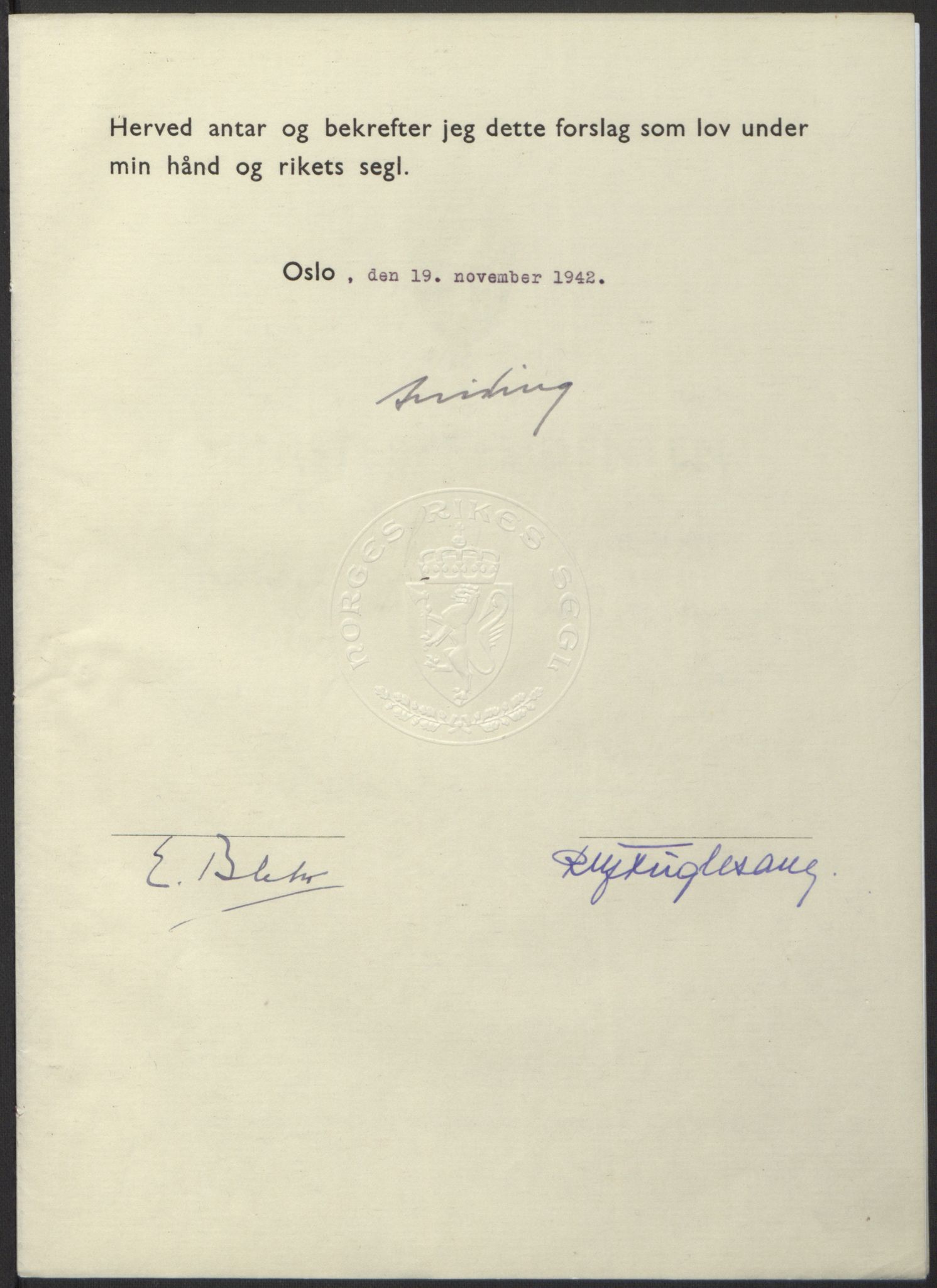 NS-administrasjonen 1940-1945 (Statsrådsekretariatet, de kommisariske statsråder mm), AV/RA-S-4279/D/Db/L0098: Lover II, 1942, s. 535