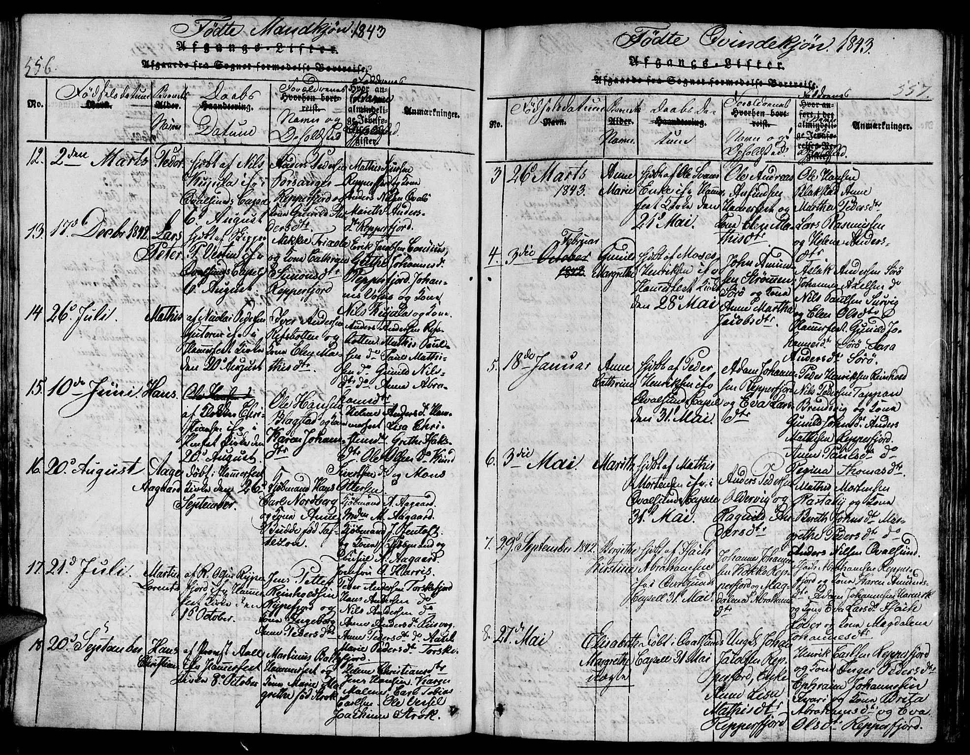Hammerfest sokneprestkontor, AV/SATØ-S-1347/H/Hb/L0001.klokk: Klokkerbok nr. 1, 1822-1850, s. 556-557