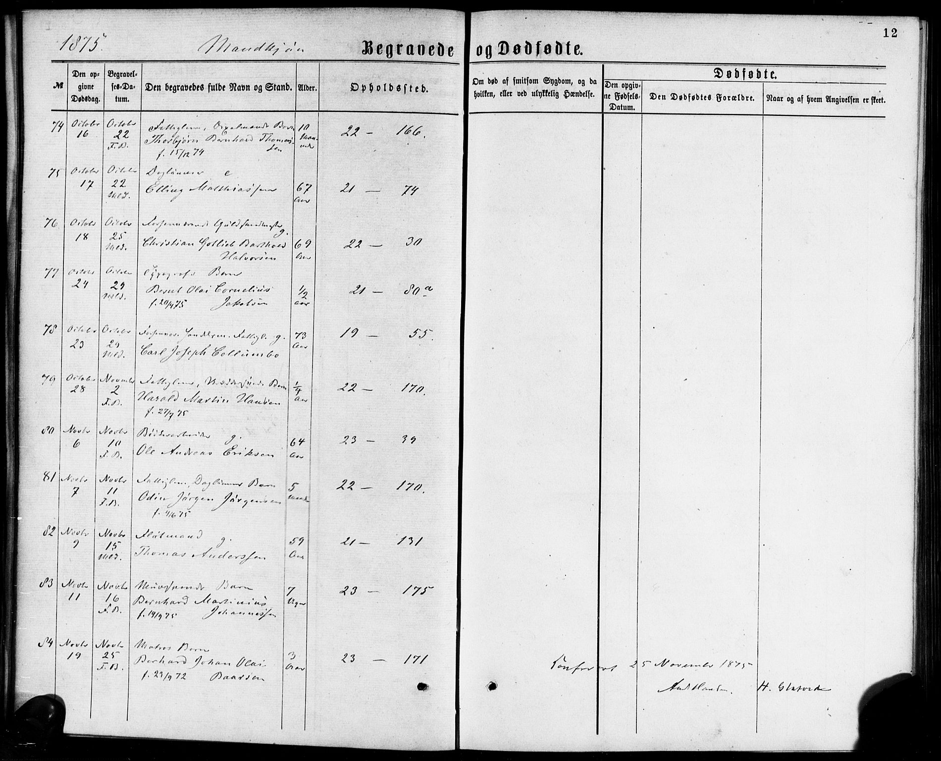 Korskirken sokneprestembete, SAB/A-76101/H/Haa/L0046: Ministerialbok nr. E 4, 1875-1883, s. 12