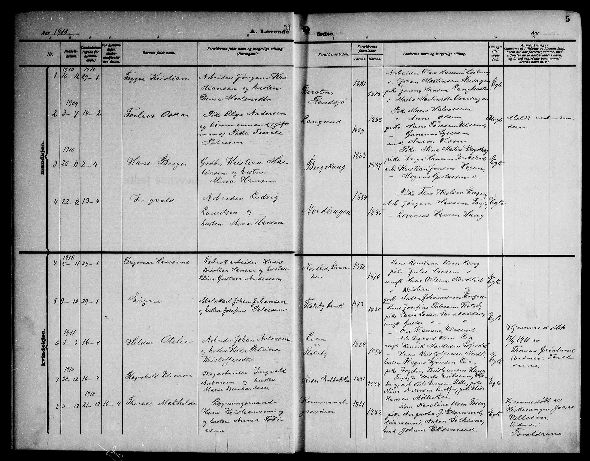 Enebakk prestekontor Kirkebøker, AV/SAO-A-10171c/G/Ga/L0007: Klokkerbok nr. I 7, 1911-1949, s. 5