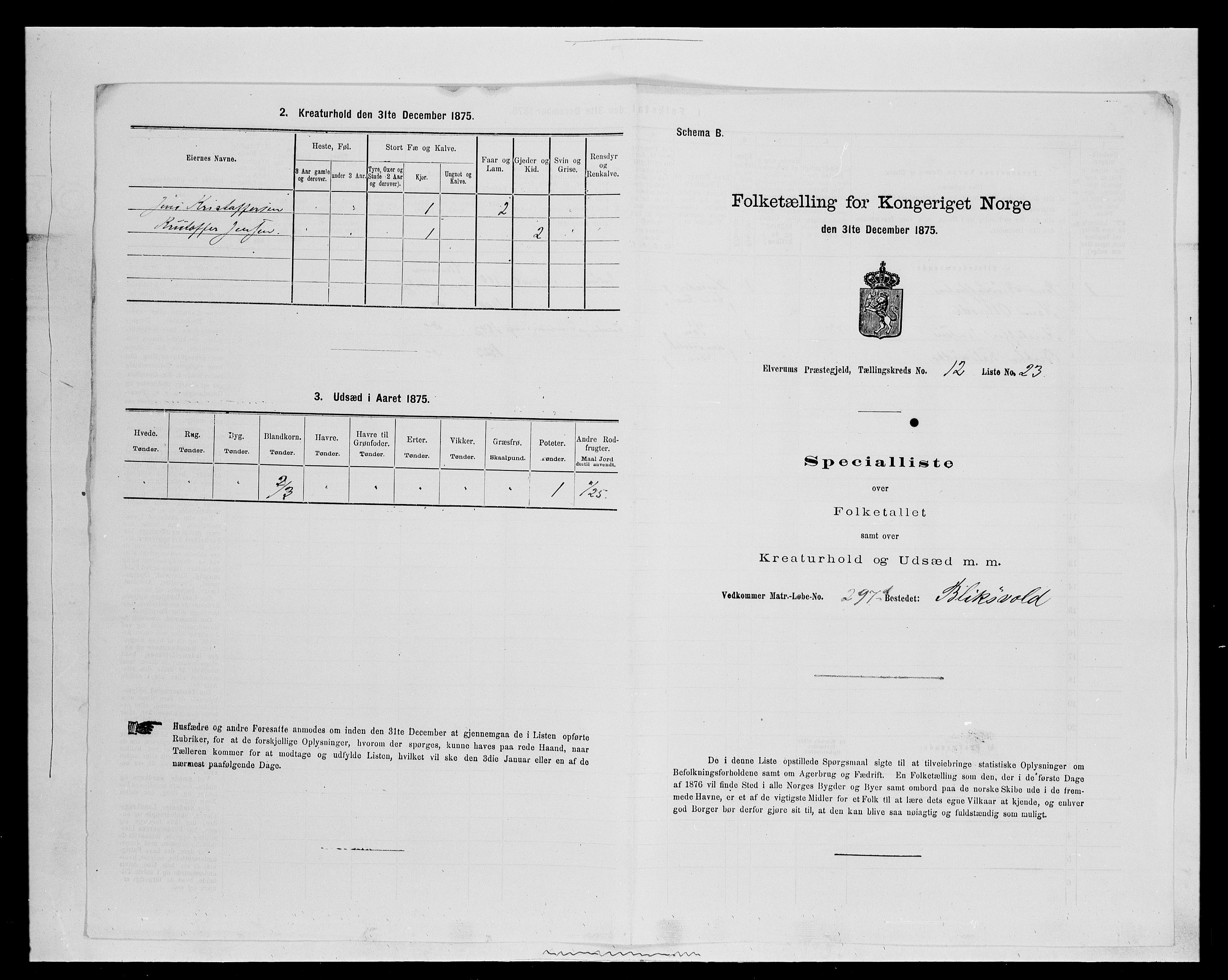 SAH, Folketelling 1875 for 0427P Elverum prestegjeld, 1875, s. 2337