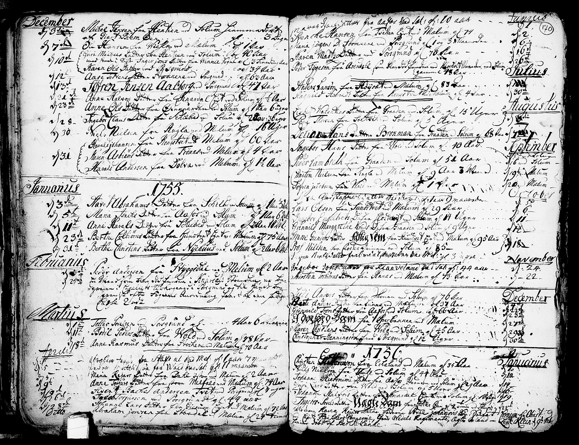 Solum kirkebøker, AV/SAKO-A-306/F/Fa/L0002: Ministerialbok nr. I 2, 1713-1761, s. 170
