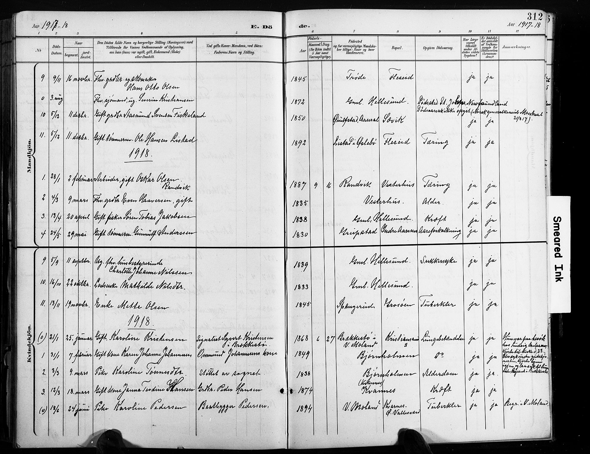 Høvåg sokneprestkontor, SAK/1111-0025/F/Fb/L0005: Klokkerbok nr. B 5, 1898-1929, s. 312