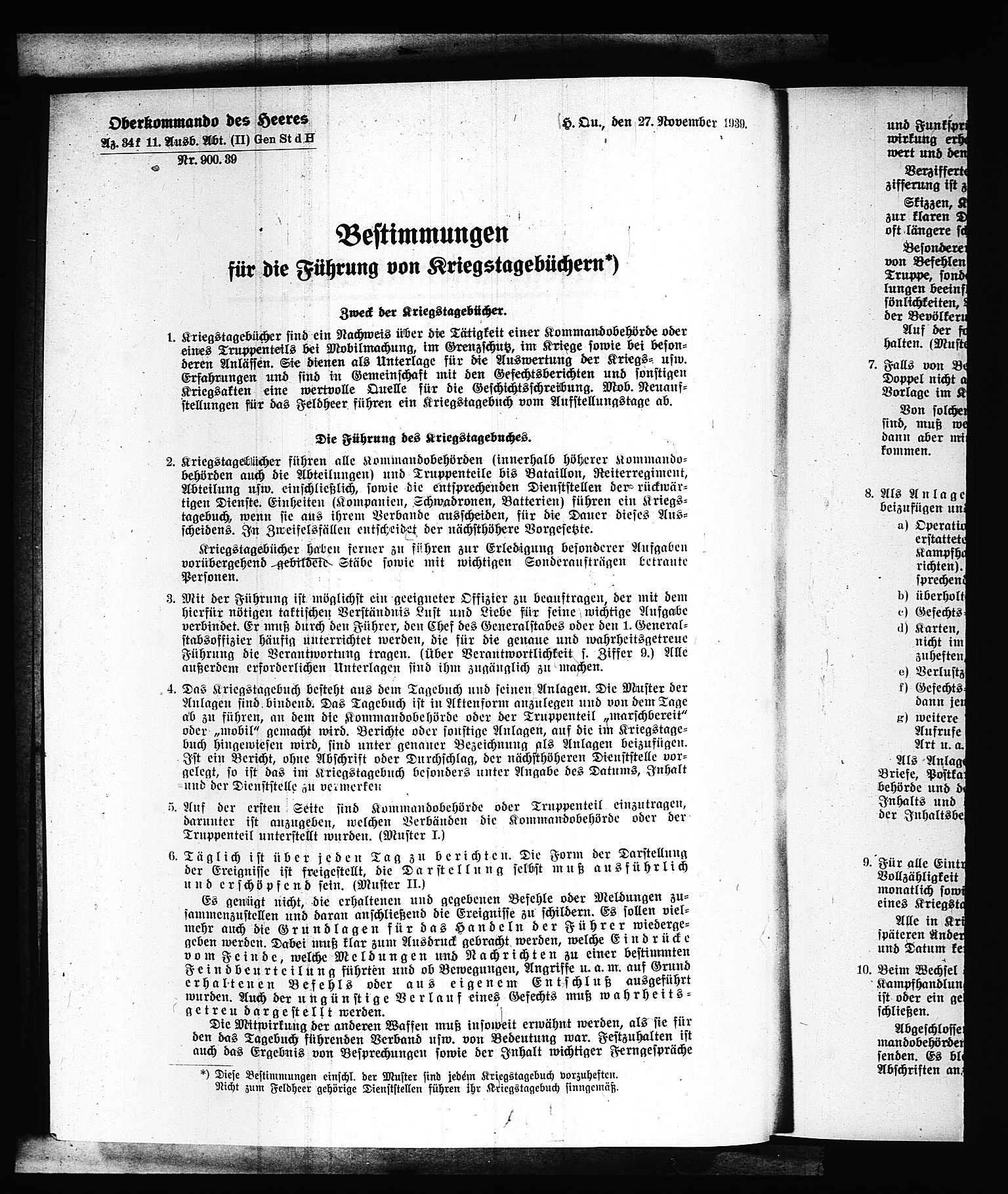 Documents Section, AV/RA-RAFA-2200/V/L0088: Amerikansk mikrofilm "Captured German Documents".
Box No. 727.  FKA jnr. 601/1954., 1939-1940, s. 3