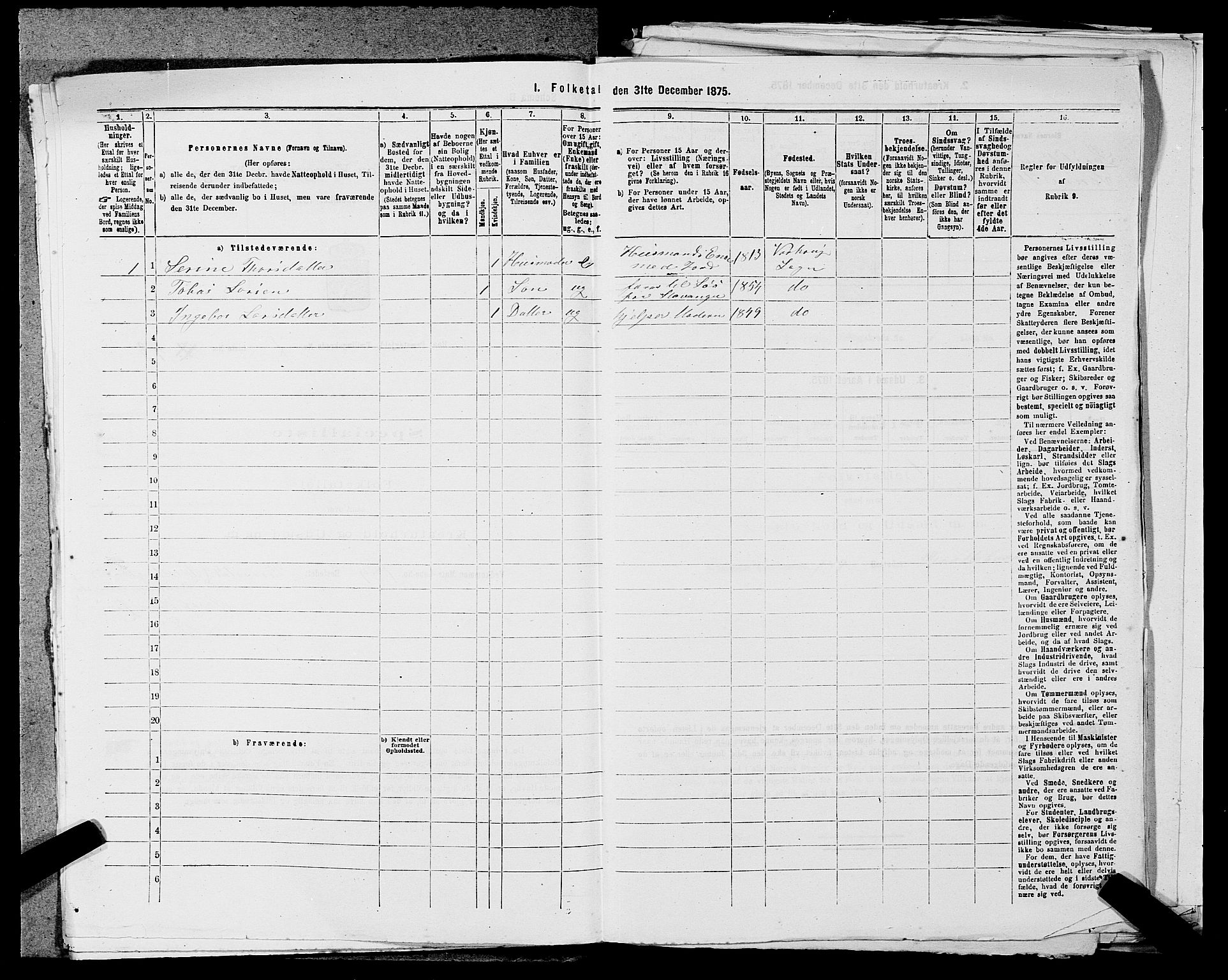 SAST, Folketelling 1875 for 1119P Hå prestegjeld, 1875, s. 812