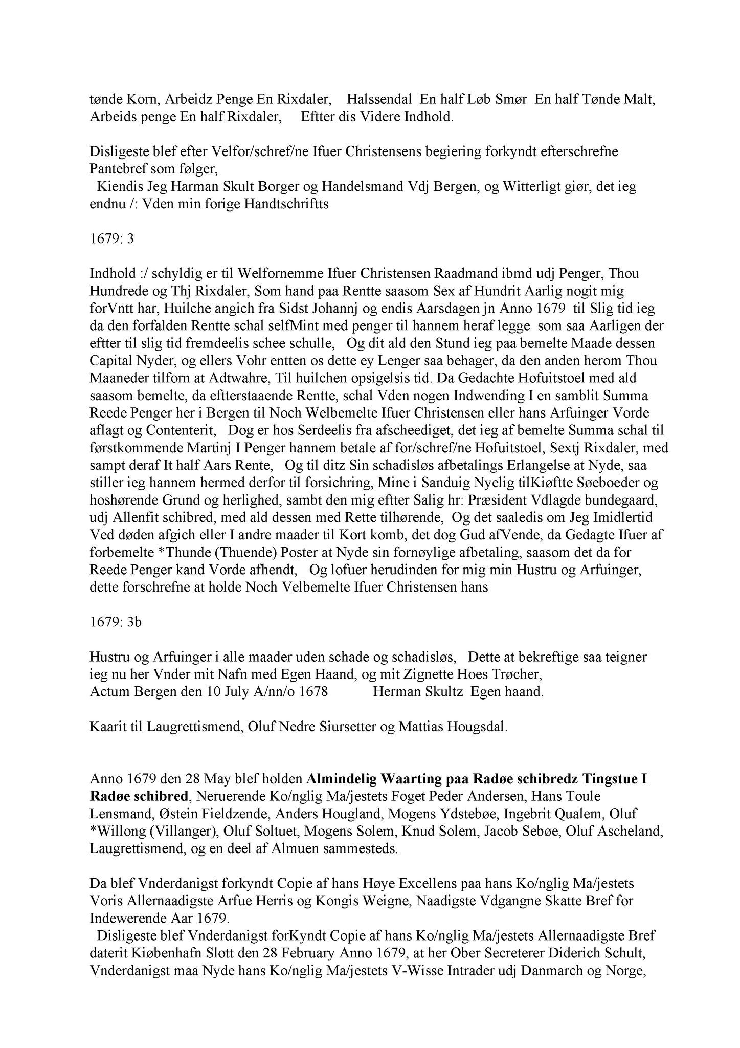 Samling av fulltekstavskrifter, SAB/FULLTEKST/A/12/0120: Nordhordland sorenskriveri, tingbok nr. A 18, 1679