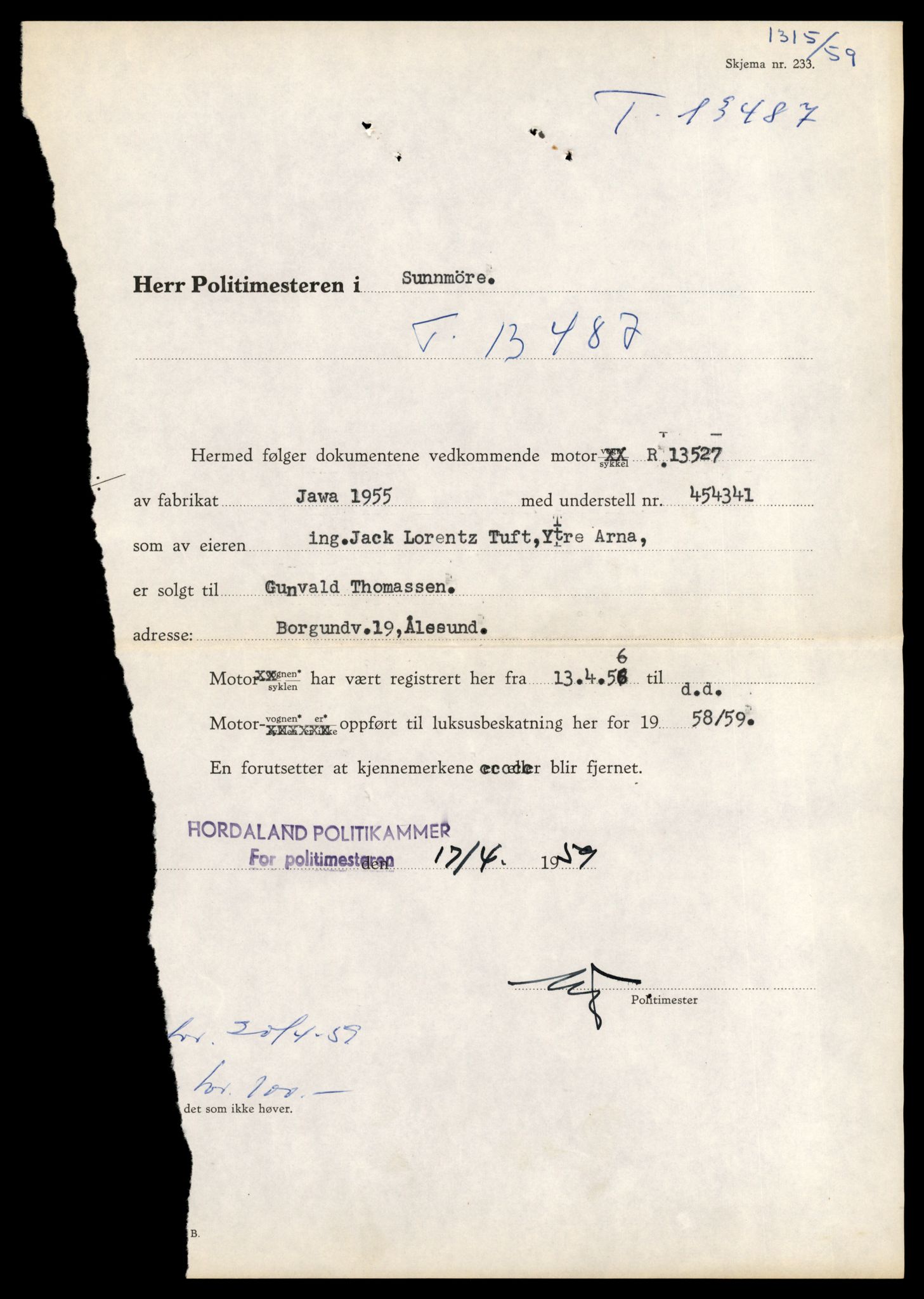 Møre og Romsdal vegkontor - Ålesund trafikkstasjon, AV/SAT-A-4099/F/Fe/L0039: Registreringskort for kjøretøy T 13361 - T 13530, 1927-1998, s. 2191