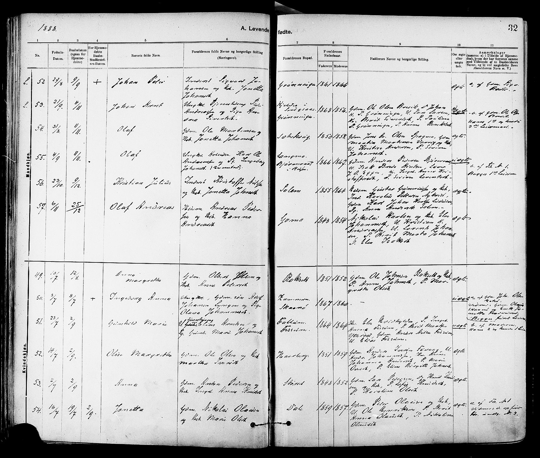 Ministerialprotokoller, klokkerbøker og fødselsregistre - Sør-Trøndelag, SAT/A-1456/647/L0634: Ministerialbok nr. 647A01, 1885-1896, s. 32