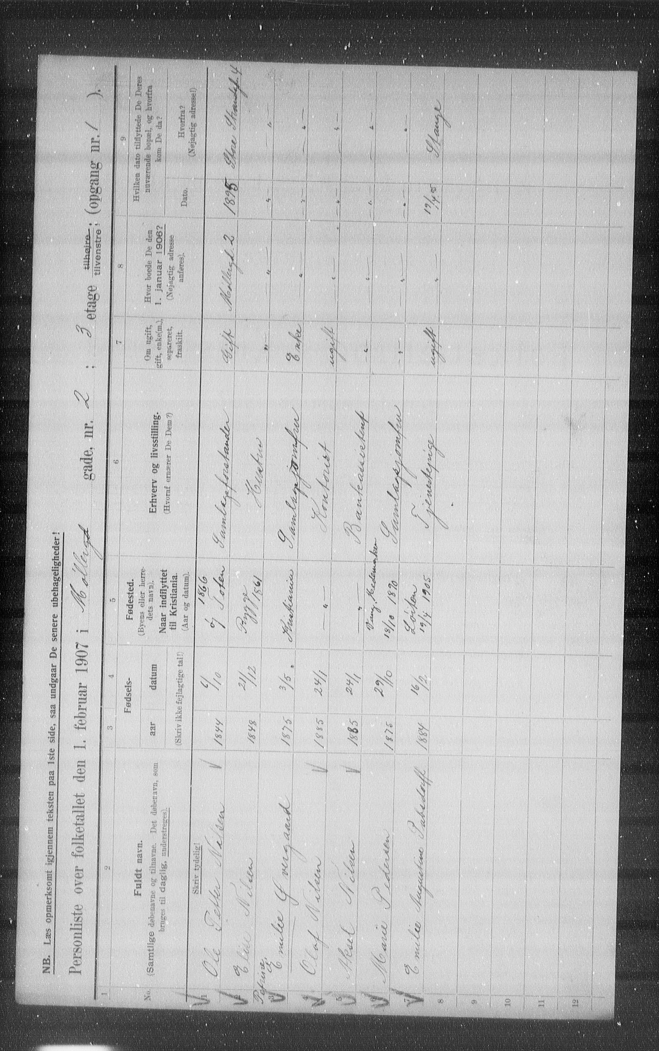 OBA, Kommunal folketelling 1.2.1907 for Kristiania kjøpstad, 1907, s. 34922