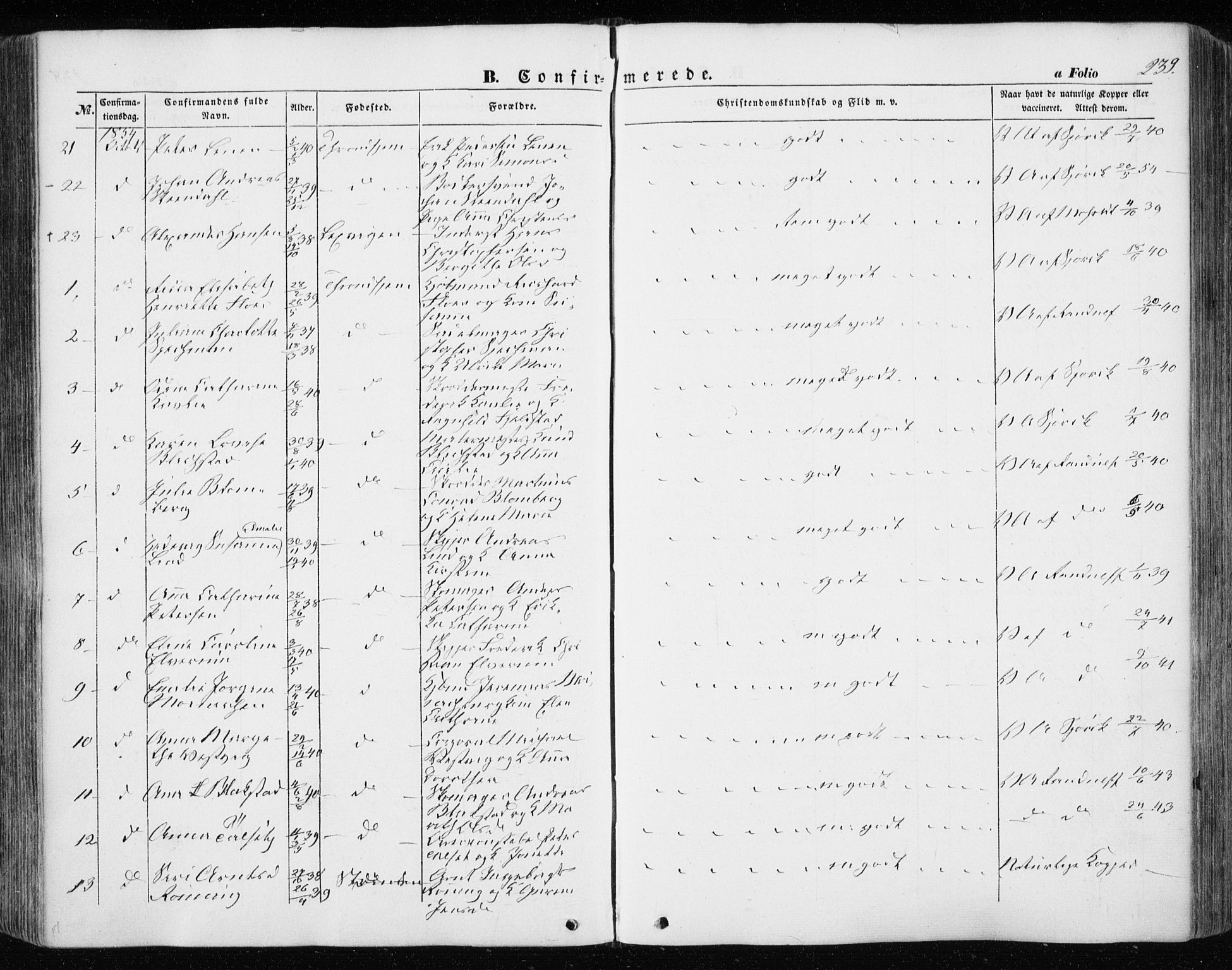 Ministerialprotokoller, klokkerbøker og fødselsregistre - Sør-Trøndelag, SAT/A-1456/601/L0051: Ministerialbok nr. 601A19, 1848-1857, s. 239
