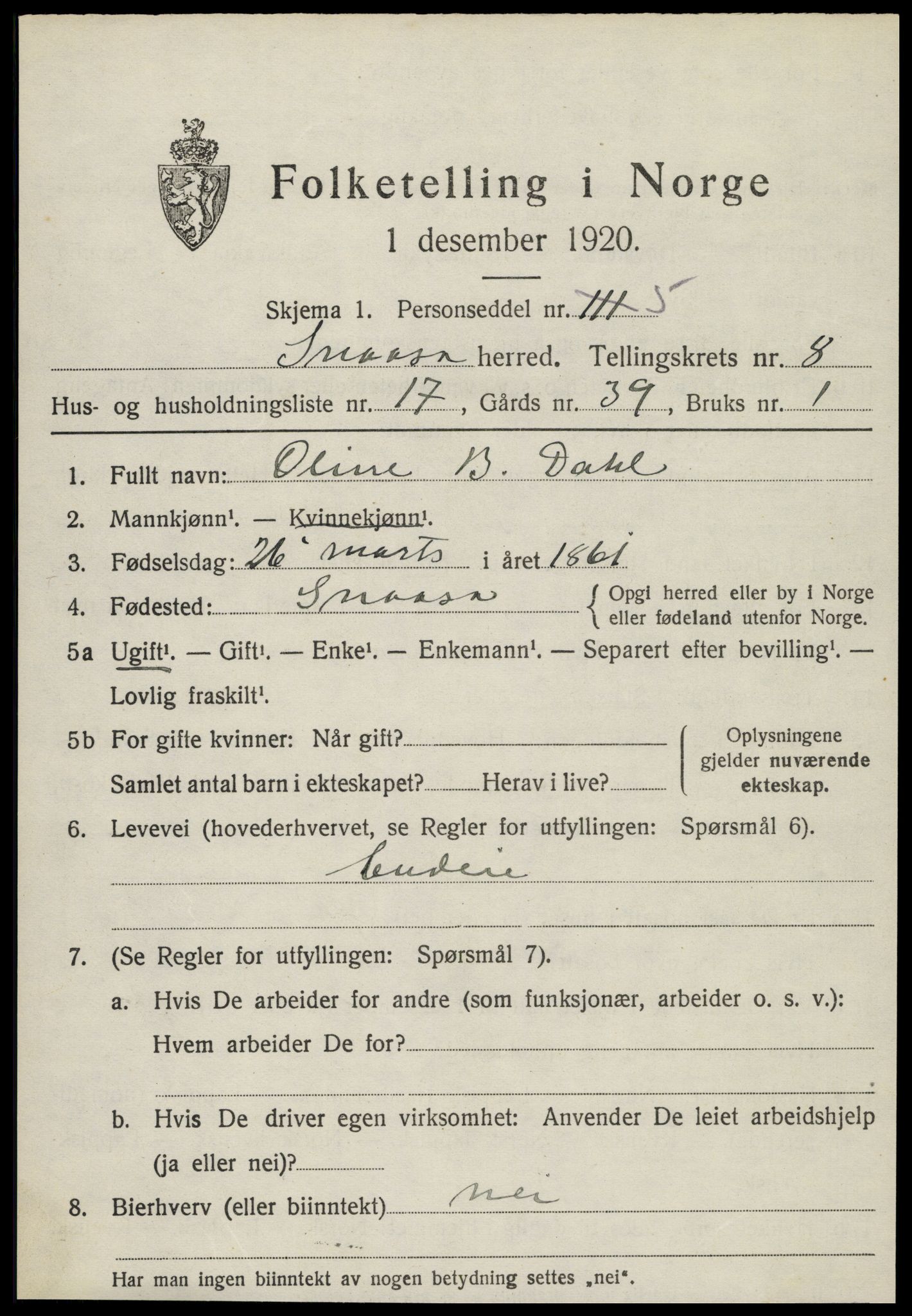 SAT, Folketelling 1920 for 1736 Snåsa herred, 1920, s. 3388