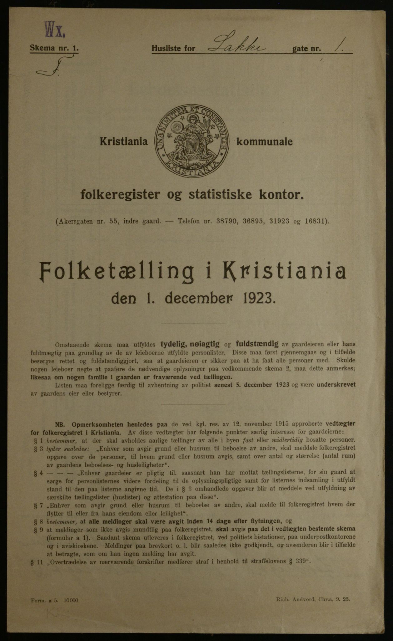 OBA, Kommunal folketelling 1.12.1923 for Kristiania, 1923, s. 61577